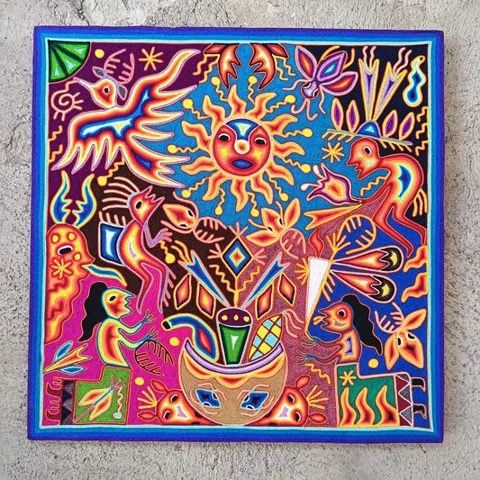 Huichol Yarn Painting Mexican Folk Art By Hilaria Chavez Carrillo PP8826 Oaxaca