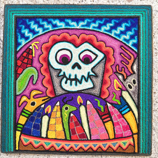 Mexican Folk Art Huichol Indian Yarn Painting by Luis Castro PP8855 Oaxaca