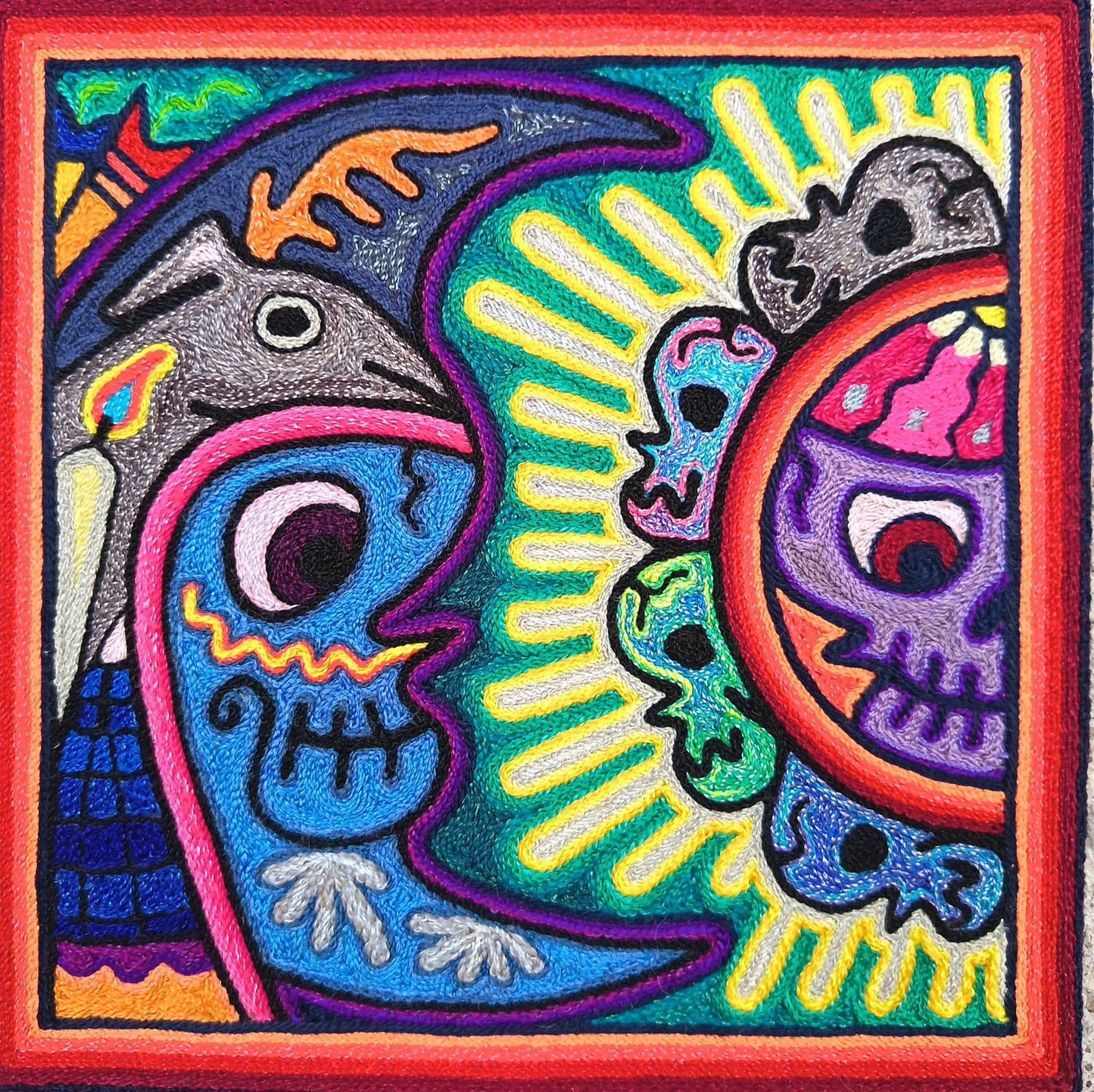 Mexican Folk Art Huichol Indian Yarn Painting by Luis Castro PP8862 Oaxaca