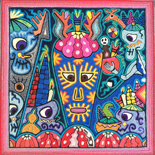 Mexican Folk Art Huichol Indian Yarn Painting by Luis Castro PP8864