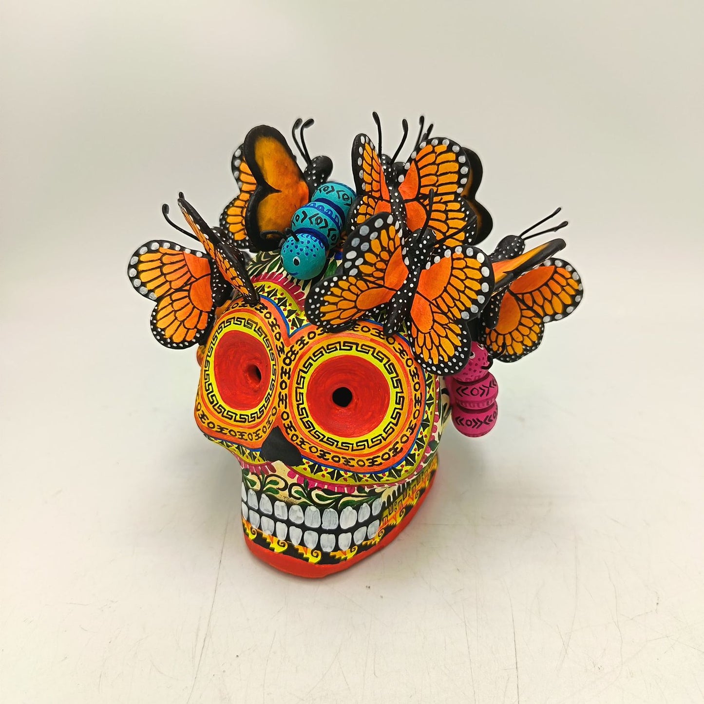 Day Of The Dead Ceramics Butterflys Human Skull By Alfonso Castillo PP8830