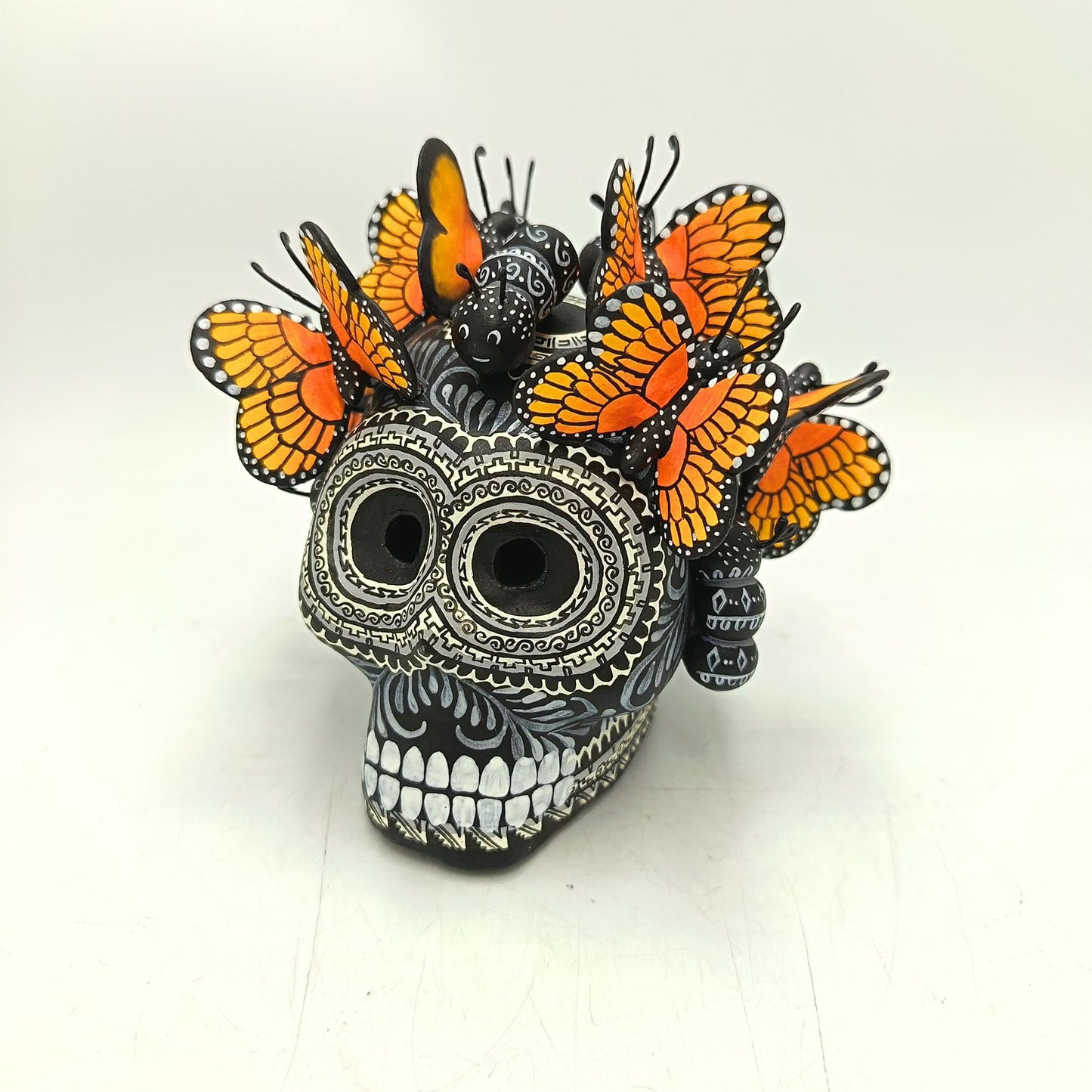 Day Of The Dead Ceramics Butterflys Human Skull By Alfonso Castillo PP8831
