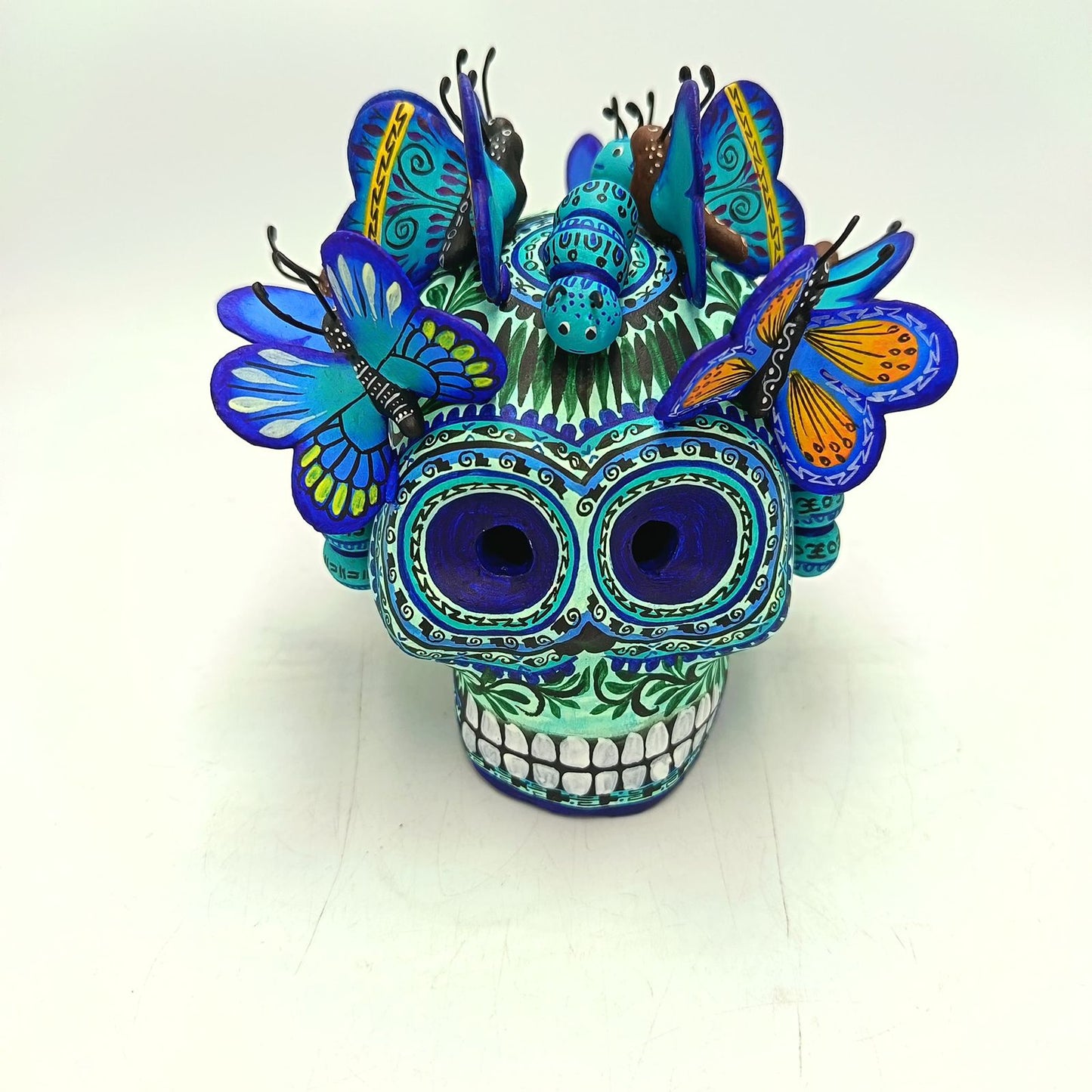 Day Of The Dead Ceramics Butterflys Human Skull By Alfonso Castillo PP8832