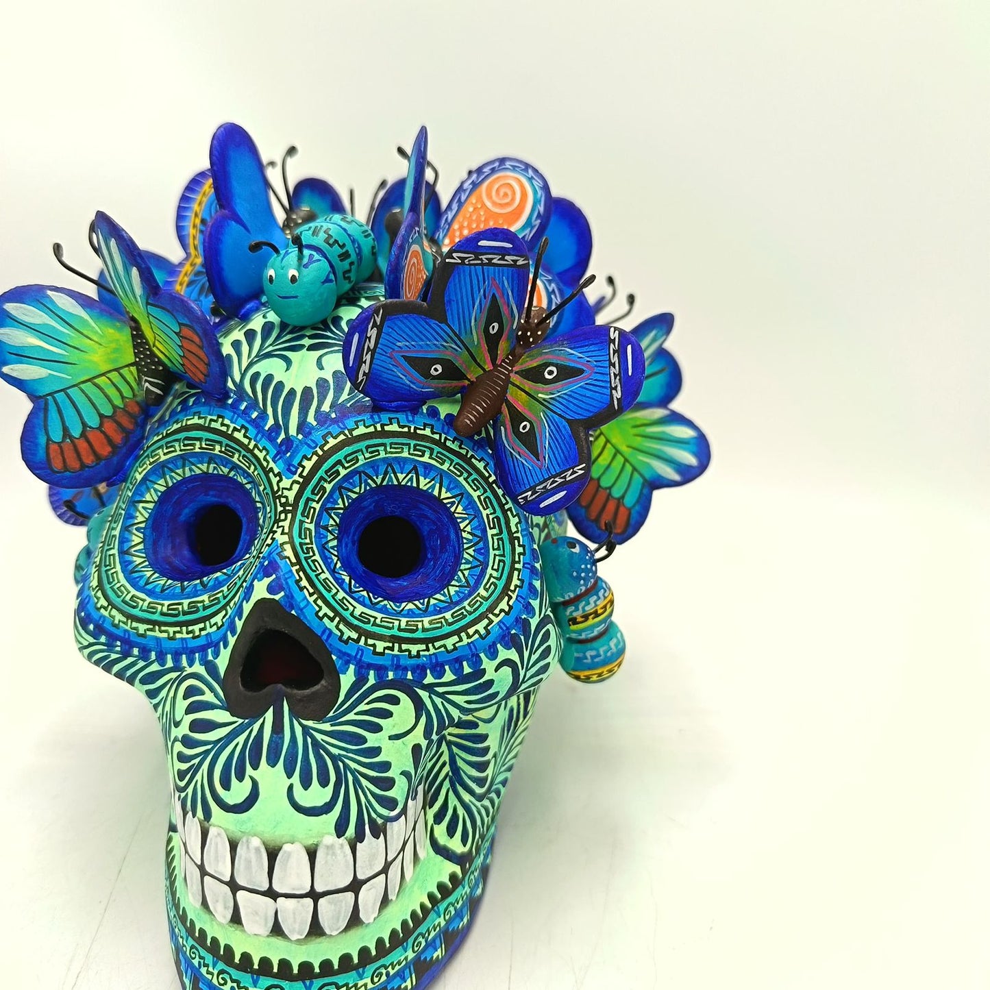 Day Of The Dead Ceramics Butterflys Human Skull By Alfonso Castillo PP8834