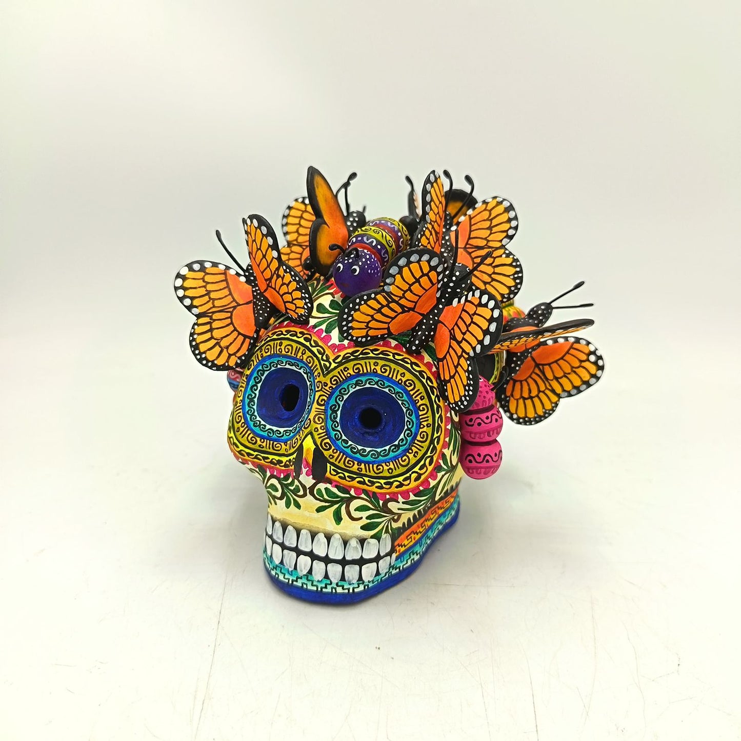 Day Of The Dead Ceramics Butterflys Human Skull By Alfonso Castillo PP8837