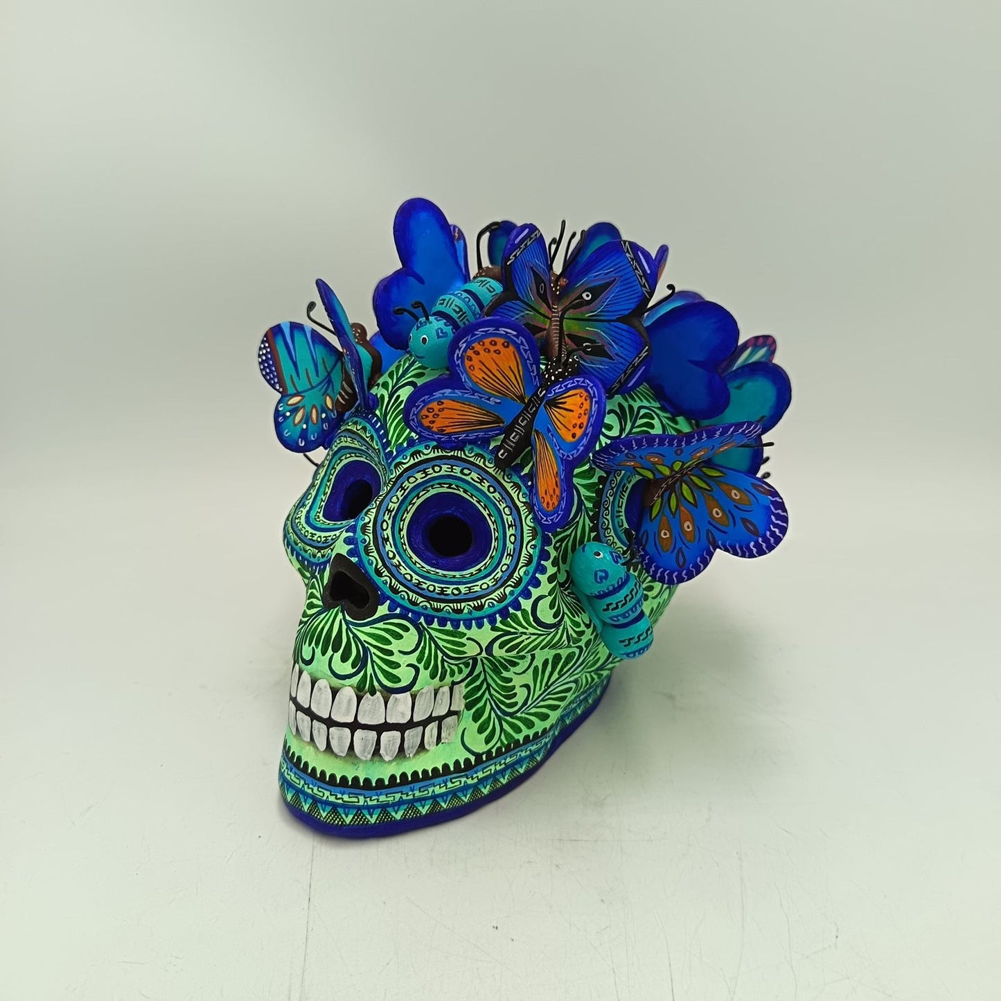 Day Of The Dead Ceramics Butterflys Human Skull By Alfonso Castillo PP8838