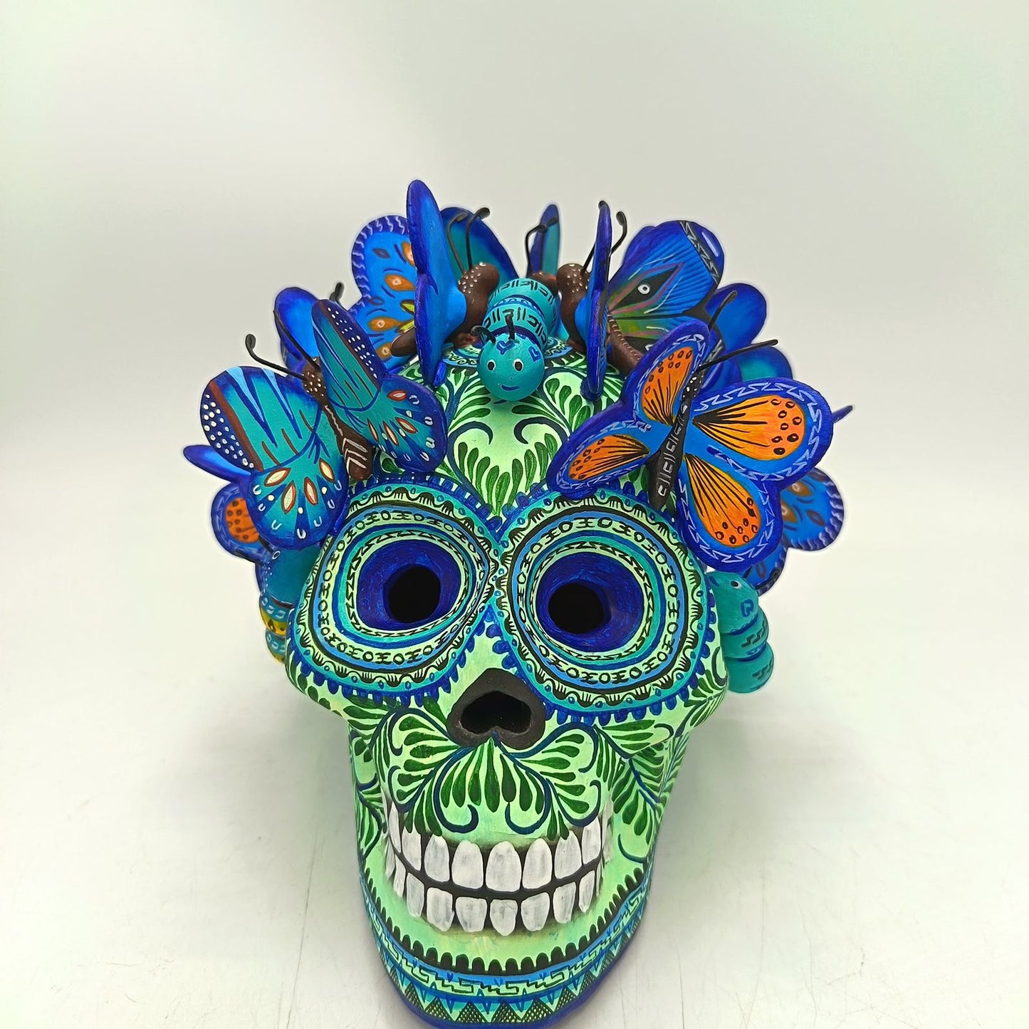 Day Of The Dead Ceramics Butterflys Human Skull By Alfonso Castillo PP8838