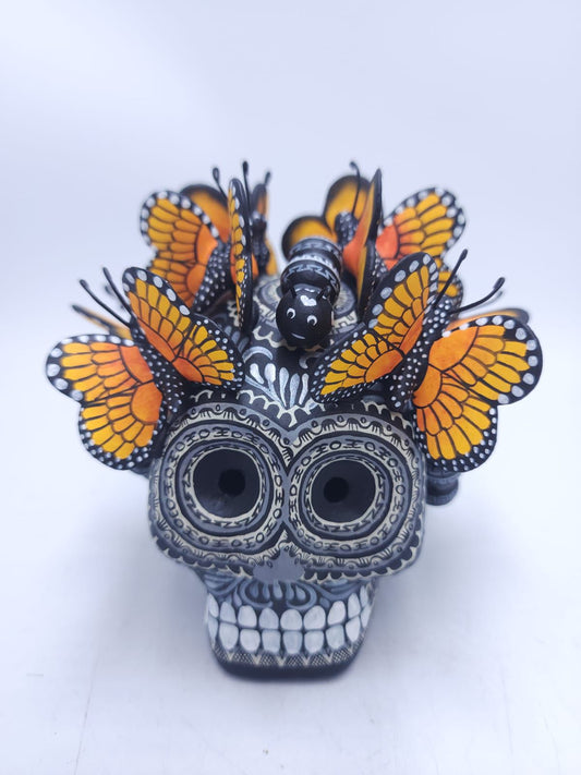 Day Of The Dead Ceramics Butterflys Human Skull By Alfonso Castillo PP8885