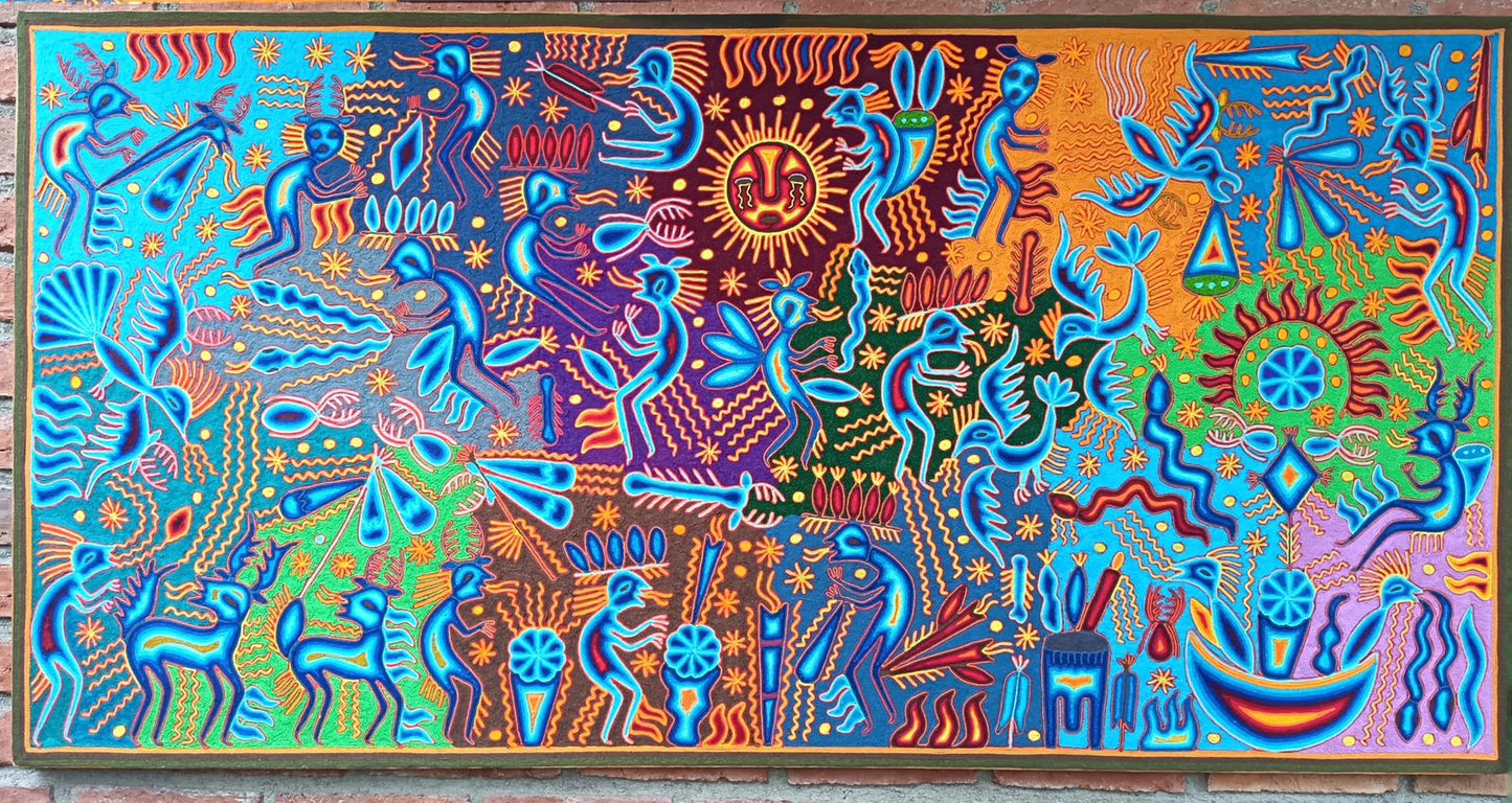 Mexican Folk Art Huichol Yarn Painting by Cooperativa Zitacua PP8825