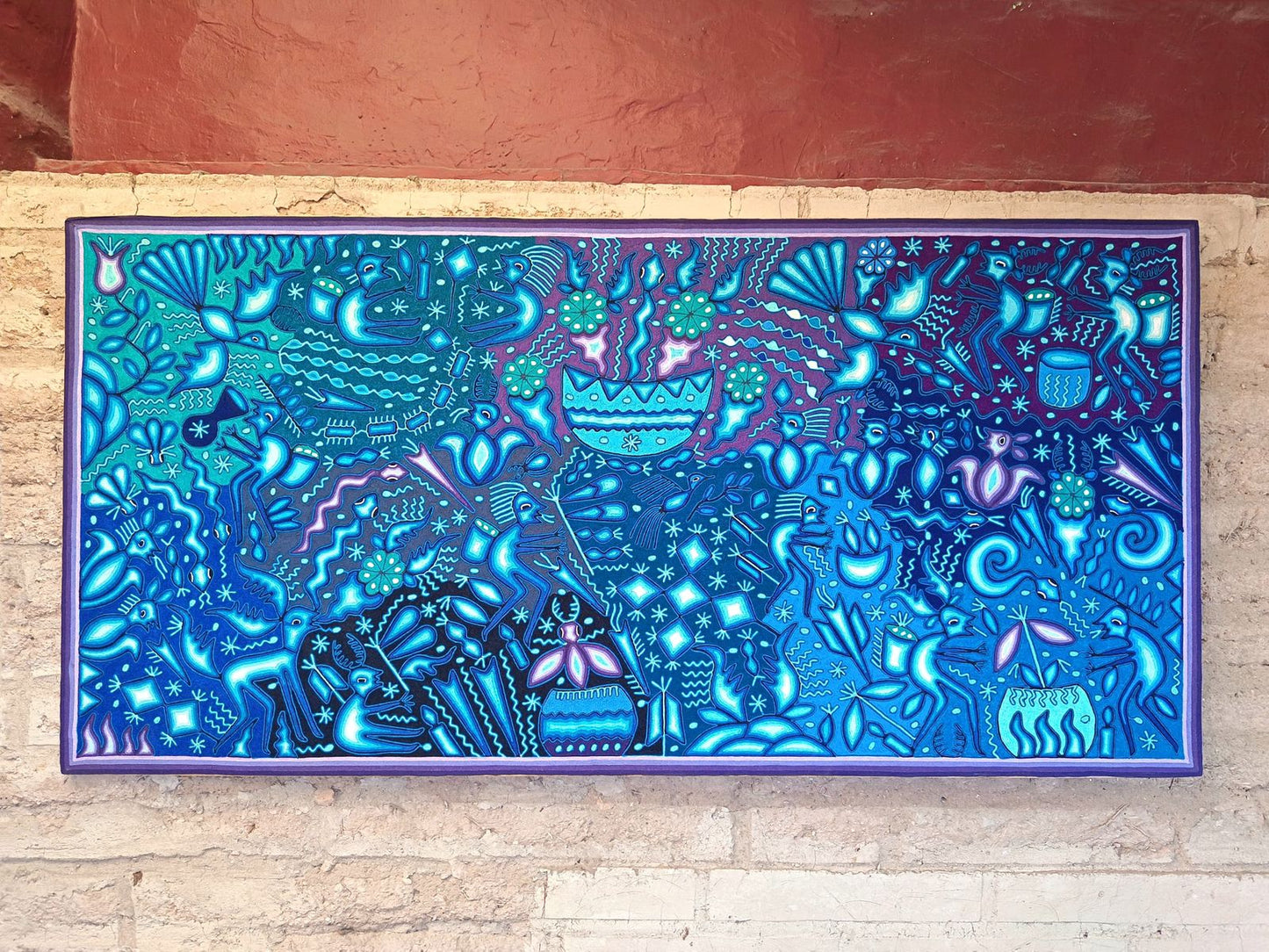 Mexican Folk Art Huichol Yarn Painting by Cooperativa Zitacua PP8866