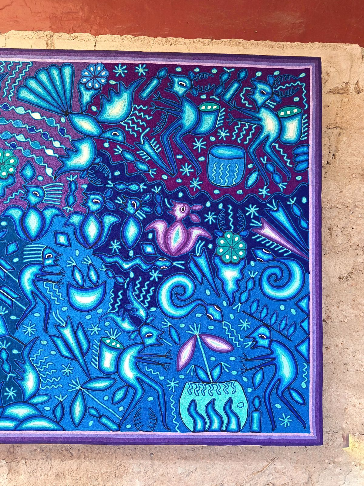 Mexican Folk Art Huichol Yarn Painting by Cooperativa Zitacua PP8866