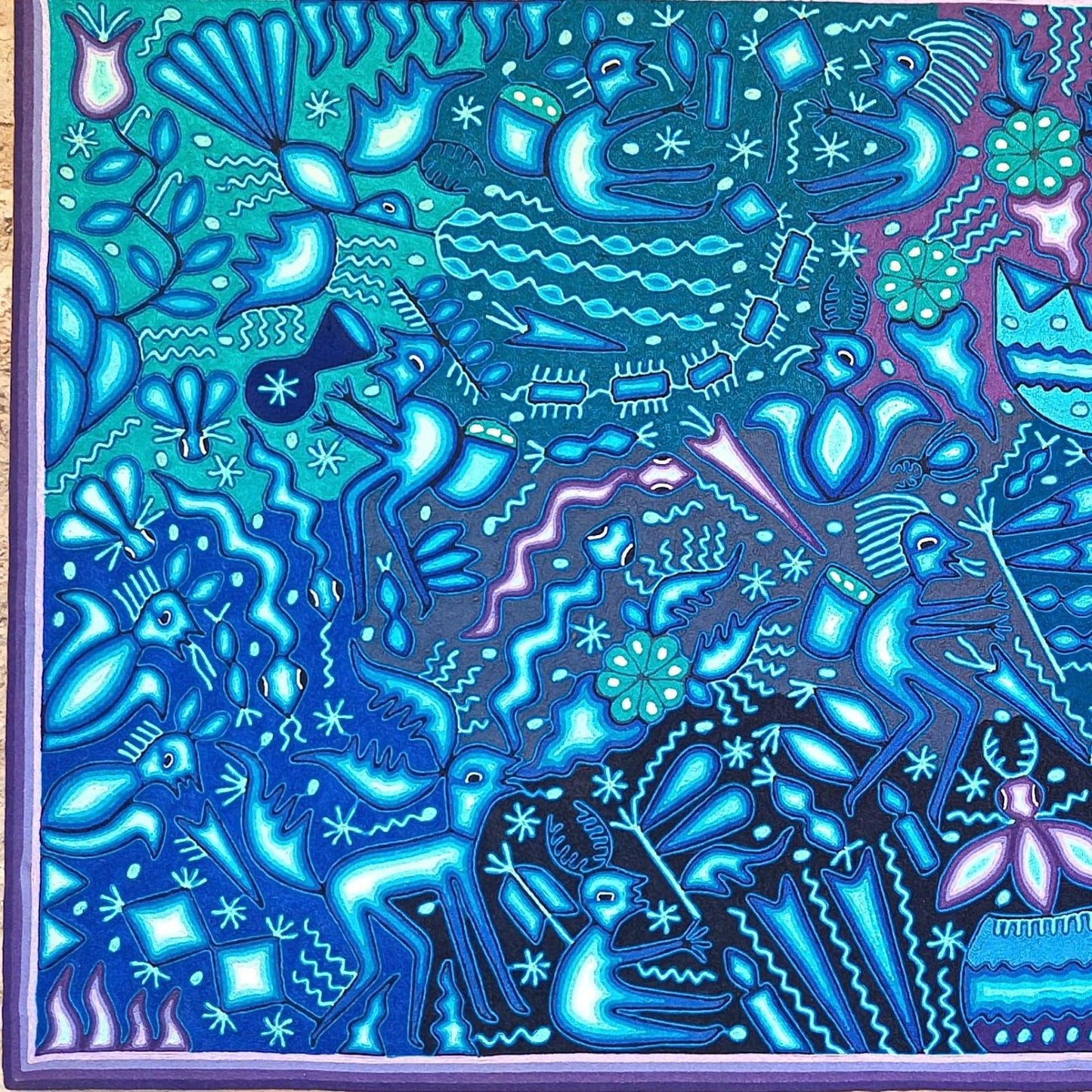 Mexican Folk Art Huichol Yarn Painting by Cooperativa Zitacua PP8866