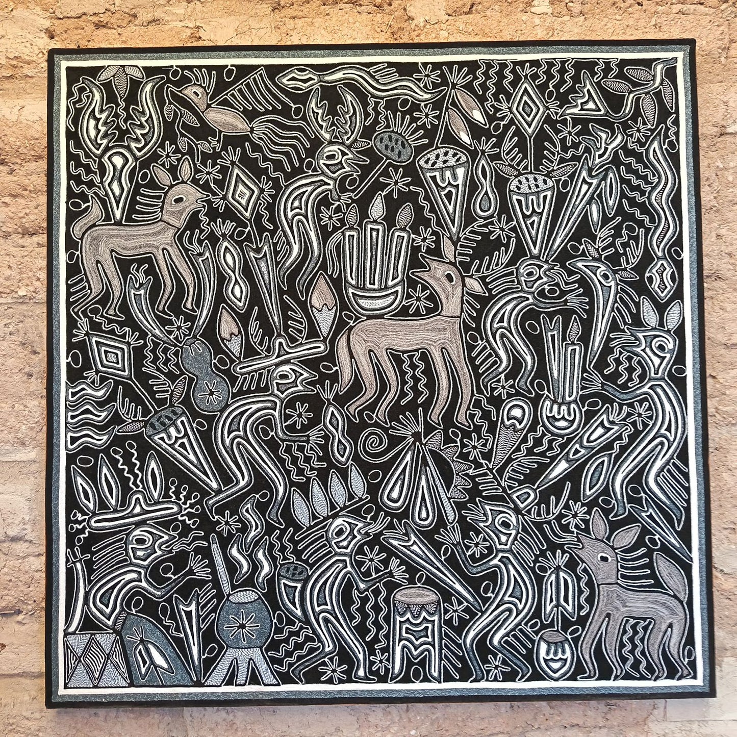 Mexican Folk Art Huichol Yarn Painting by Cooperativa Zitacua PP8905 Oaxaca