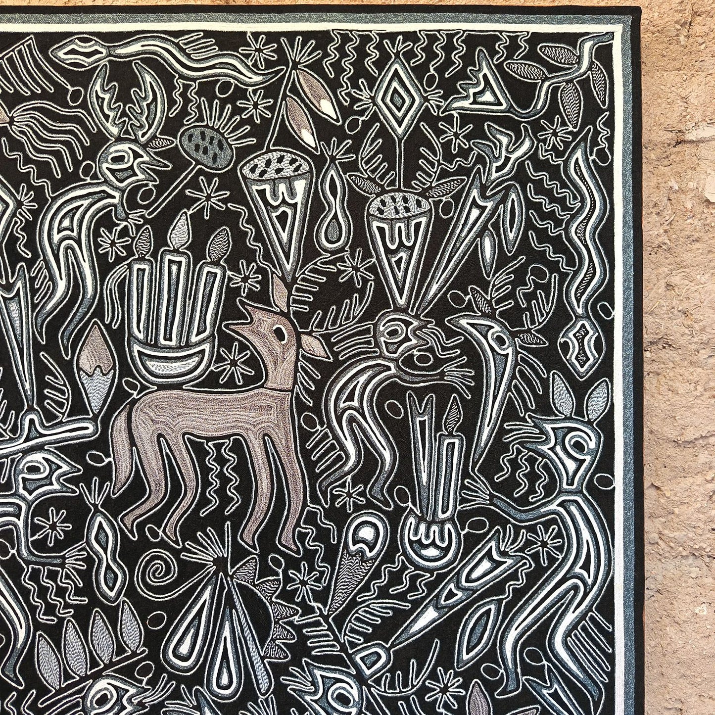 Mexican Folk Art Huichol Yarn Painting by Cooperativa Zitacua PP8905 Oaxaca