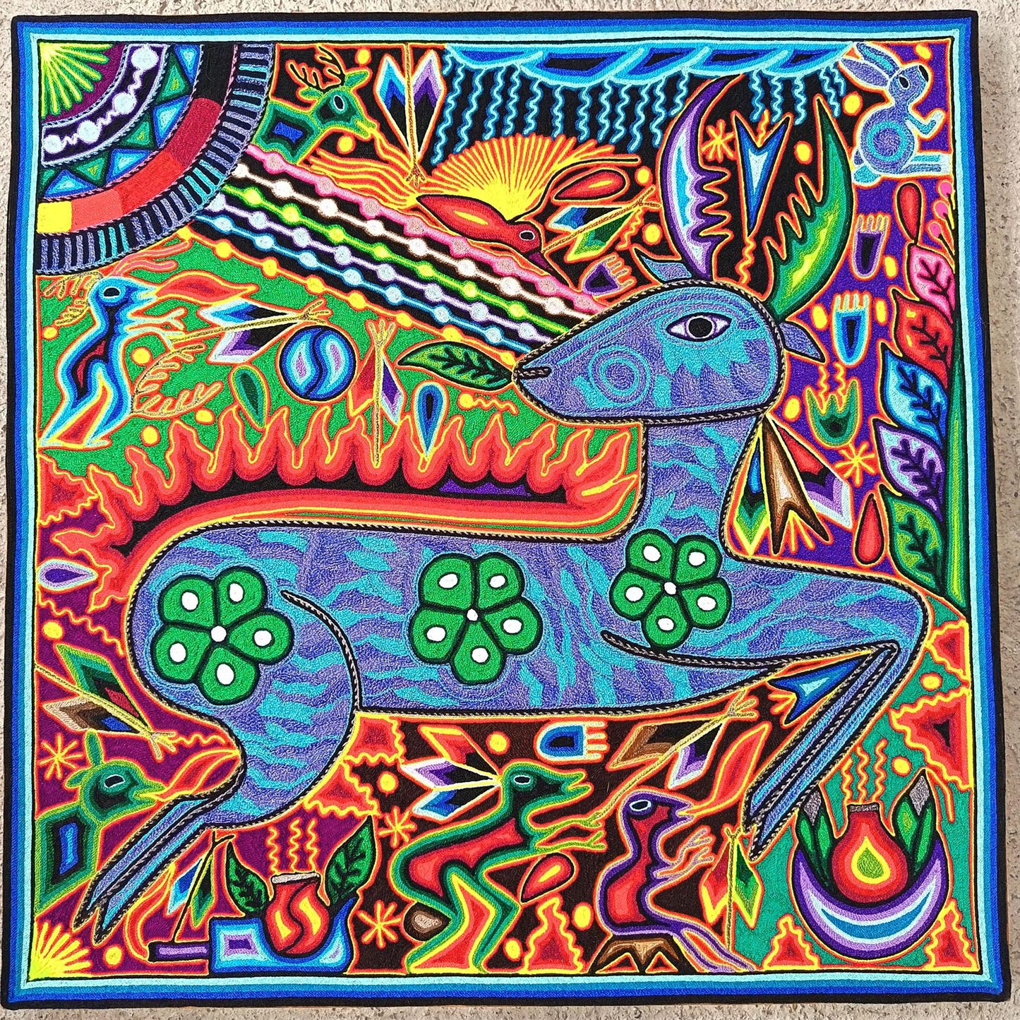 Tepehuano Yarn Painting Mexican Folk Art By Bautista Family PP8911