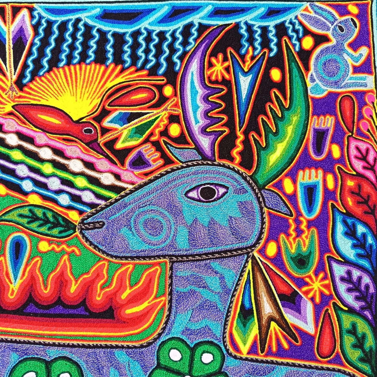 Tepehuano Yarn Painting Mexican Folk Art By Bautista Family PP8911