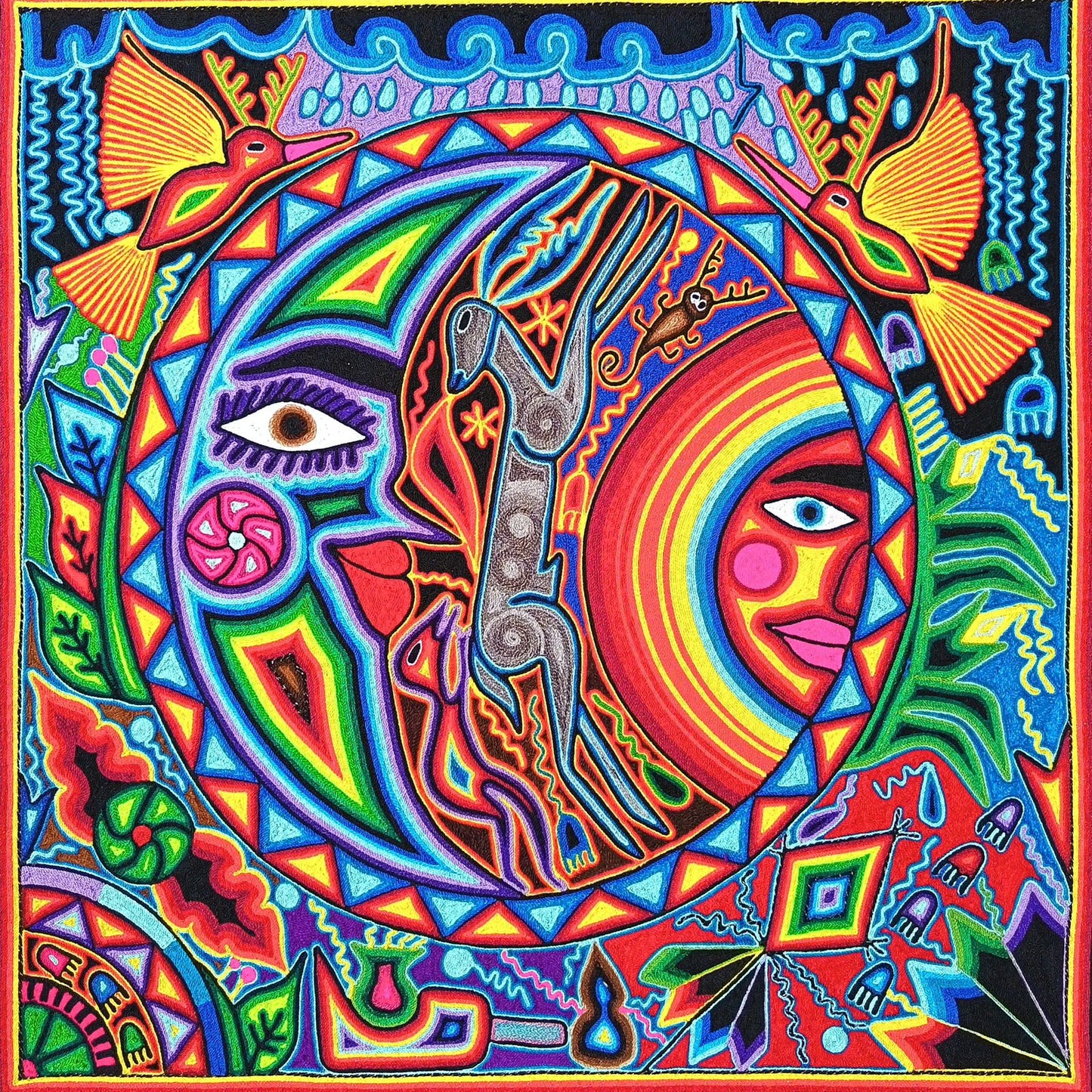 Tepehuano Yarn Painting Mexican Folk Art By Bautista Family PP8912