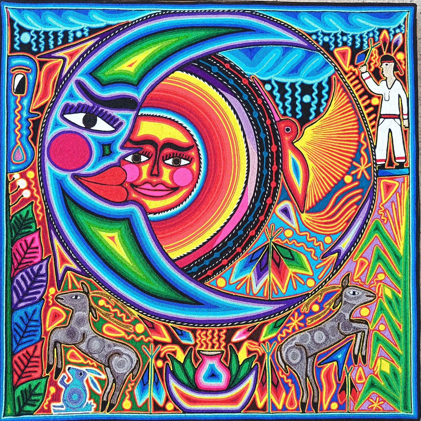Tepehuano Yarn Painting Mexican Folk Art By Bautista Family PP8913