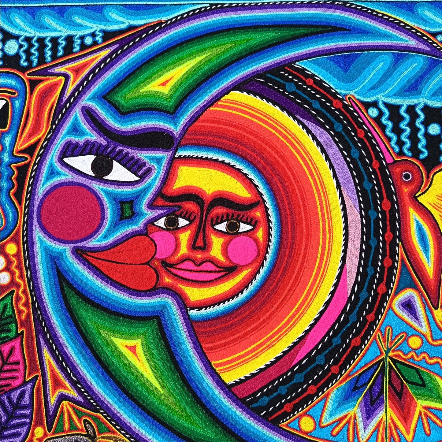 Tepehuano Yarn Painting Mexican Folk Art By Bautista Family PP8913