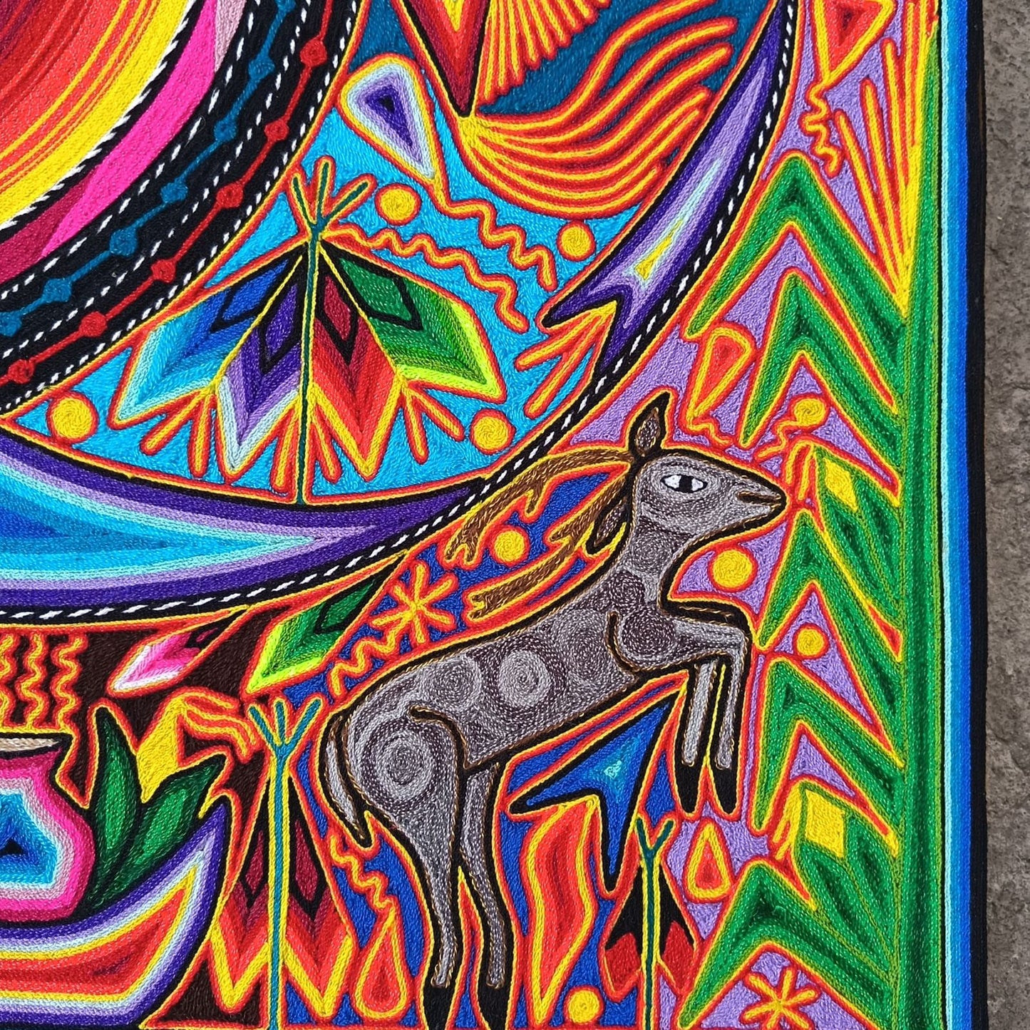 Tepehuano Yarn Painting Mexican Folk Art By Bautista Family PP8913