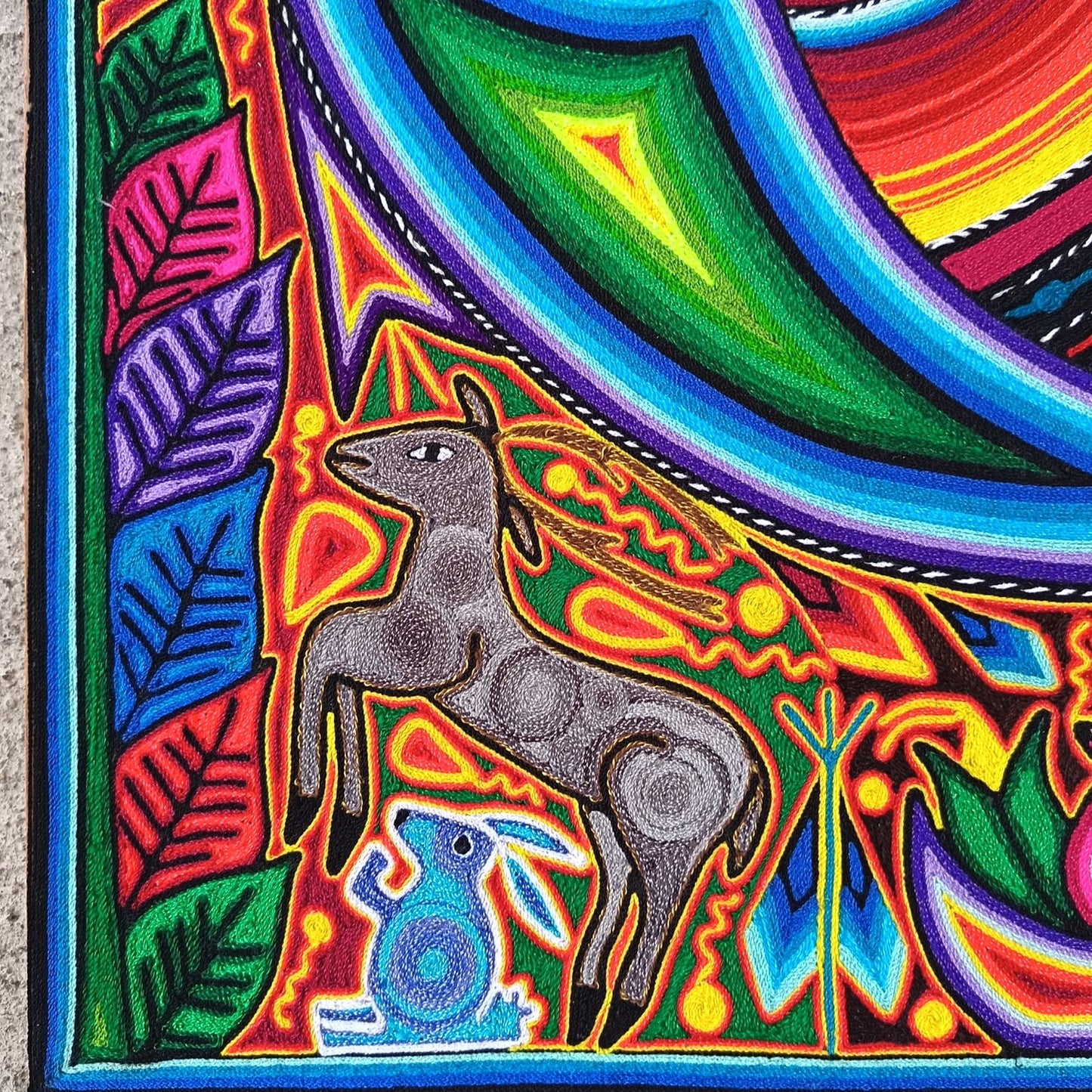 Tepehuano Yarn Painting Mexican Folk Art By Bautista Family PP8913