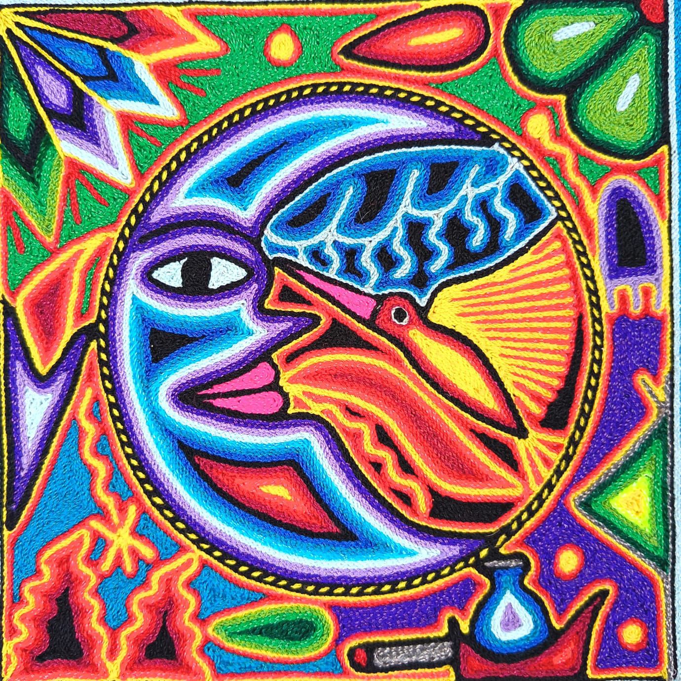 Tepehuano Yarn Painting Mexican Folk Art By Bautista Family PP8926