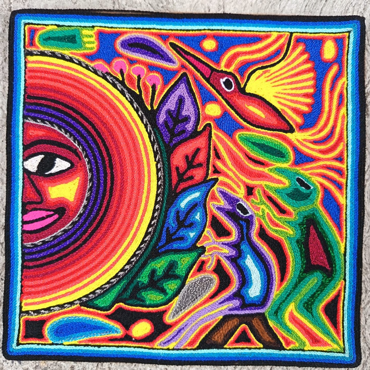 Tepehuano Yarn Painting Mexican Folk Art By Bautista Family PP8927