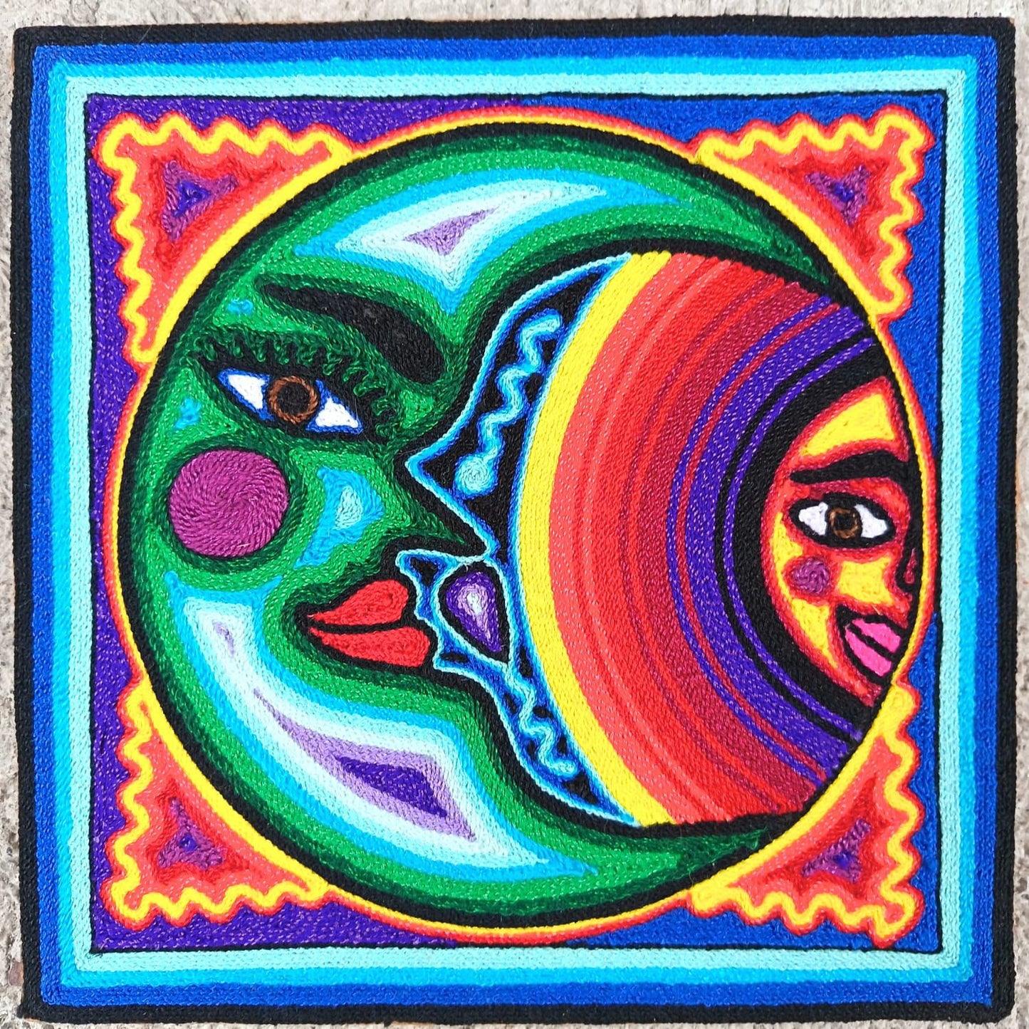 Tepehuano Yarn Painting Mexican Folk Art By Bautista Family PP8928 Oaxaca