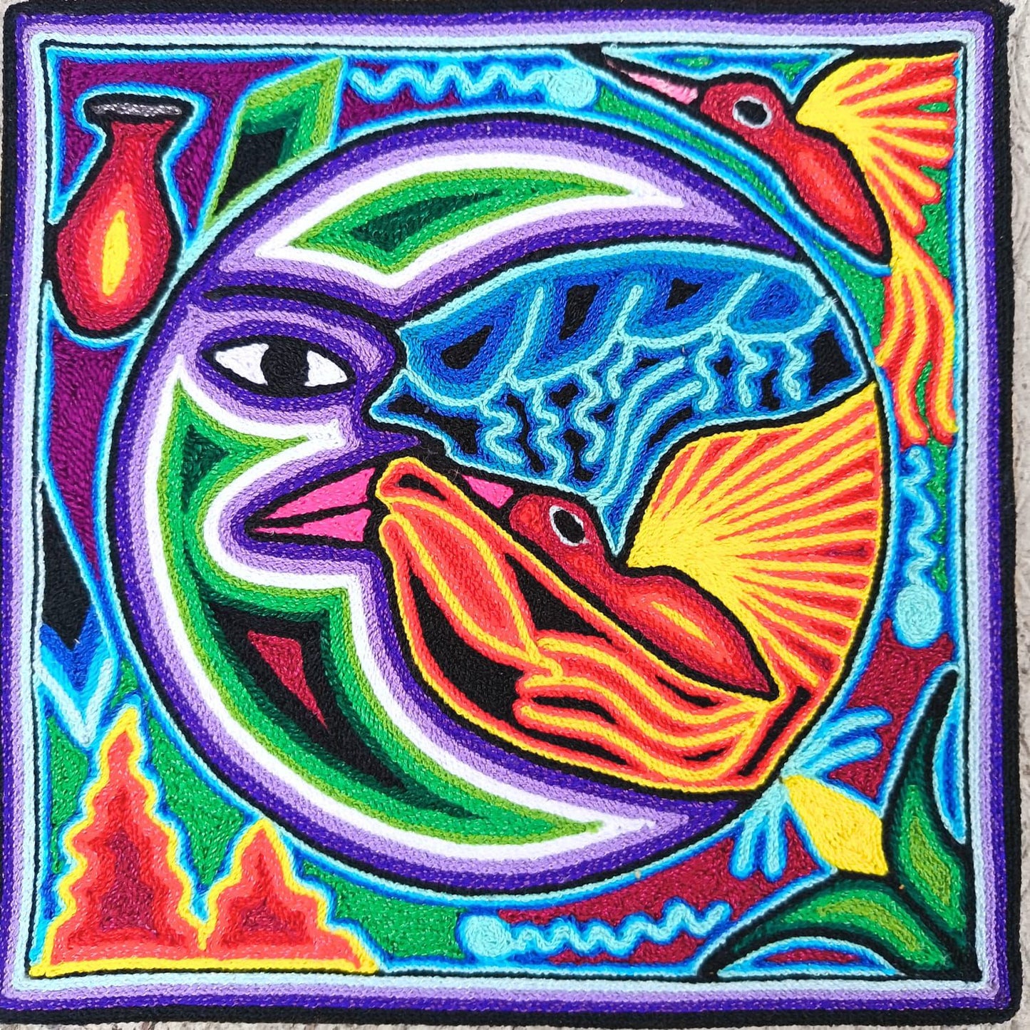 Tepehuano Yarn Painting Mexican Folk Art By Bautista Family PP8929 Oaxaca