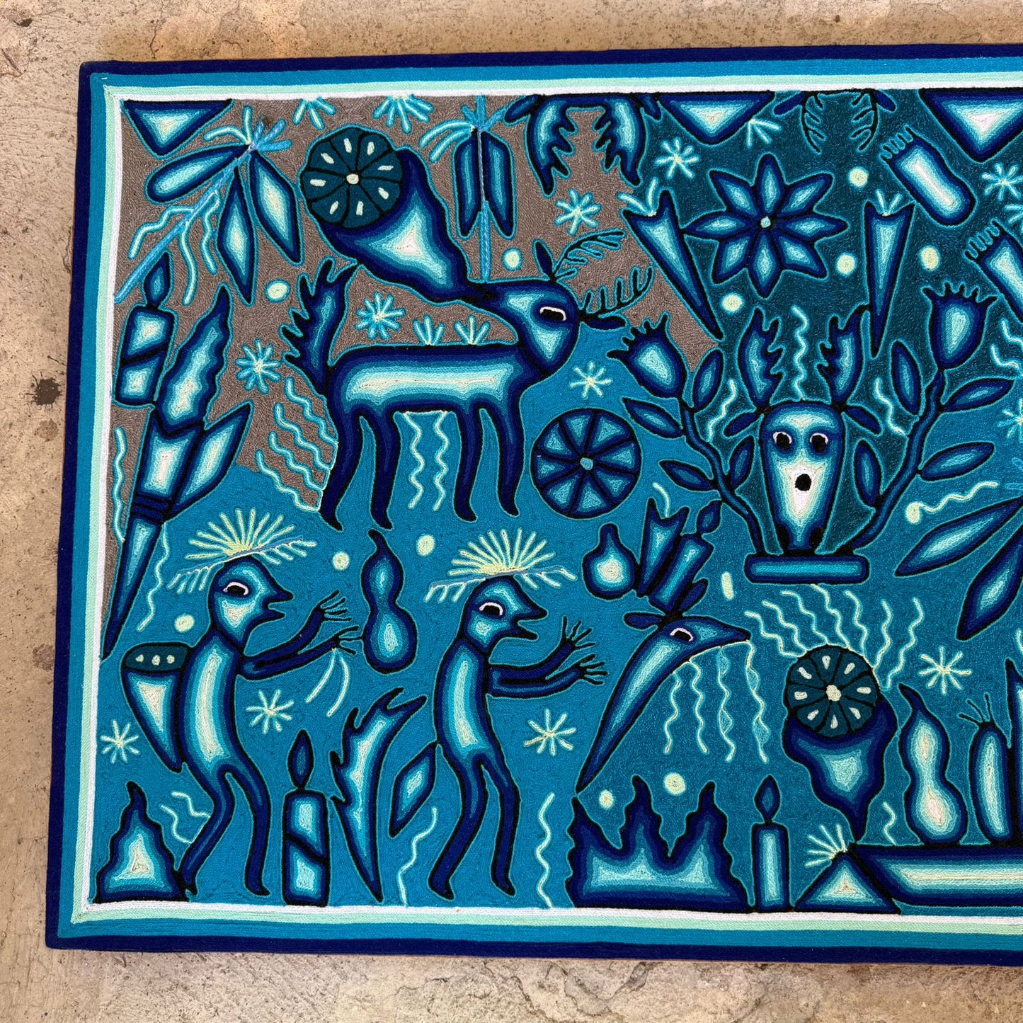 Mexican Folk Art Huichol Yarn Painting by Cooperativa Zitacua PP8961 Oaxaca