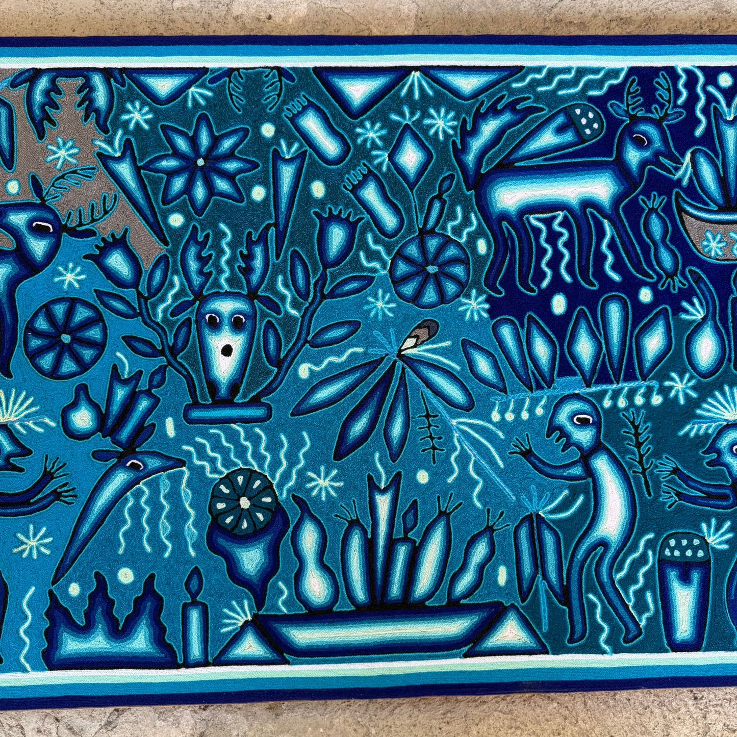 Mexican Folk Art Huichol Yarn Painting by Cooperativa Zitacua PP8961 Oaxaca