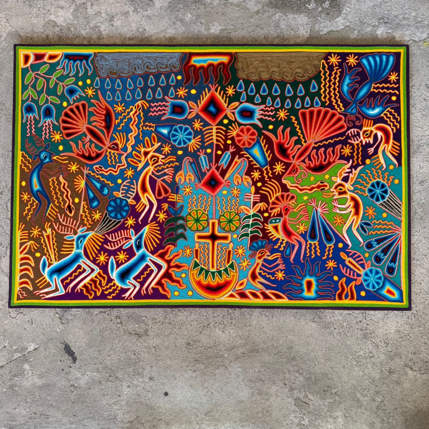 Mexican Folk Art Huichol Yarn Painting by Cooperativa Zitacua PP8963