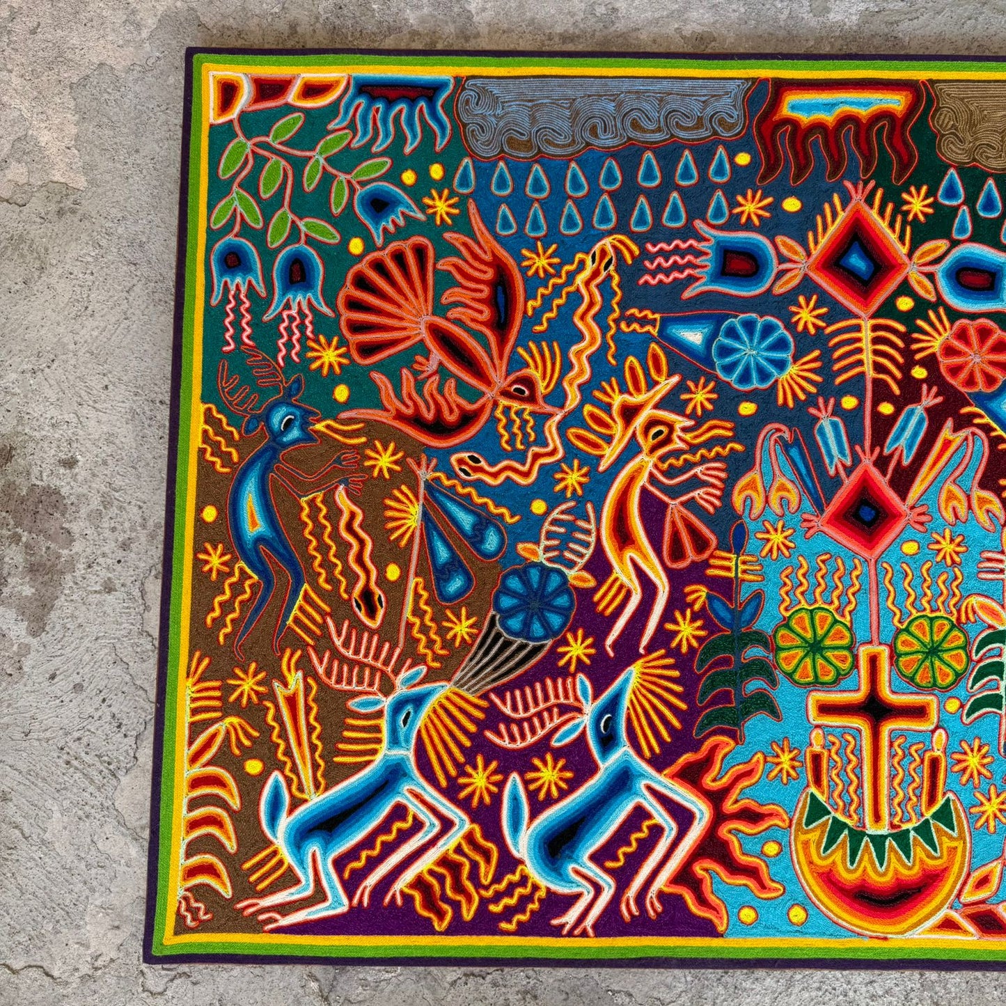 Mexican Folk Art Huichol Yarn Painting by Cooperativa Zitacua PP8963
