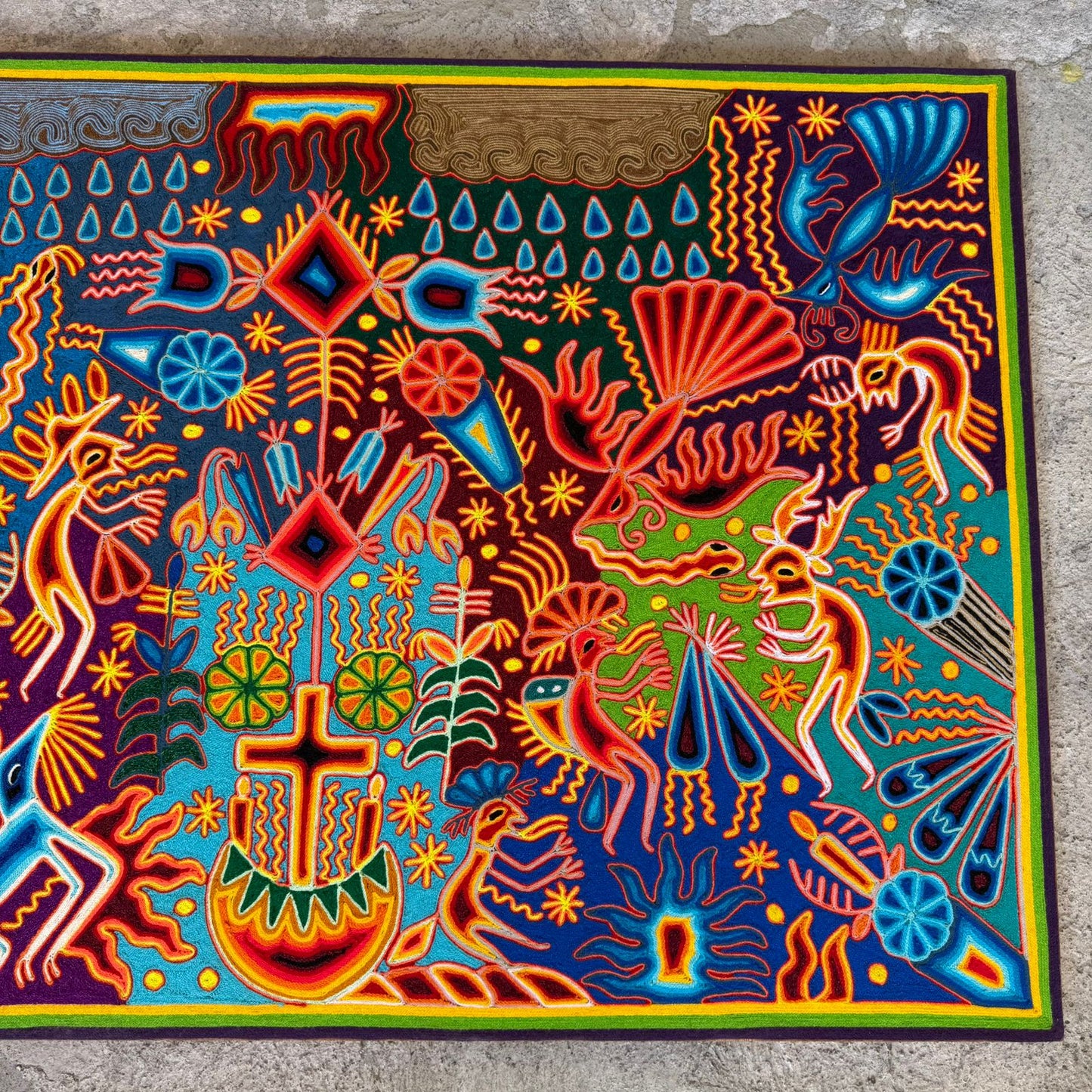 Mexican Folk Art Huichol Yarn Painting by Cooperativa Zitacua PP8963