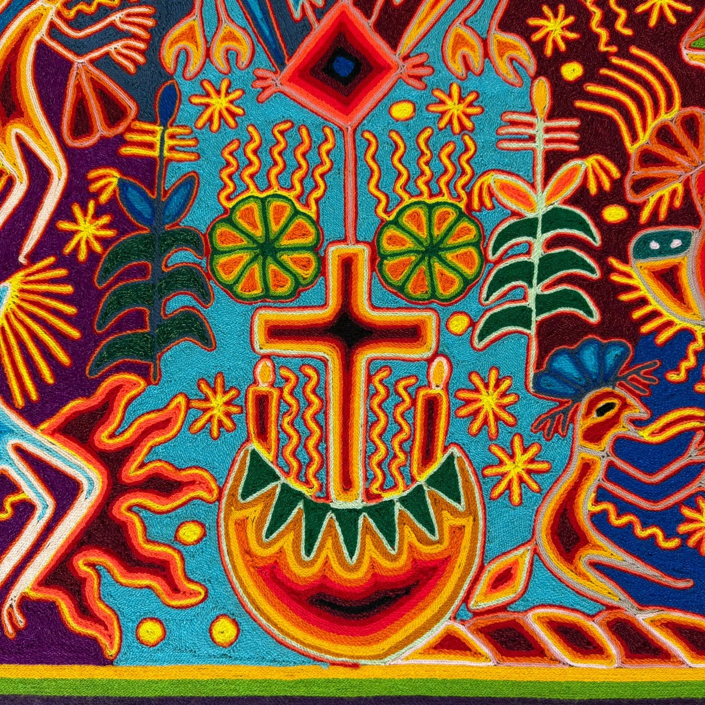 Mexican Folk Art Huichol Yarn Painting by Cooperativa Zitacua PP8963