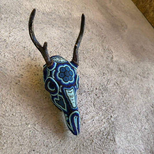 Huichol Indian Cast Resin Deer Skull Beaded By Mayola Villa Lopez PP8966 Oaxaca