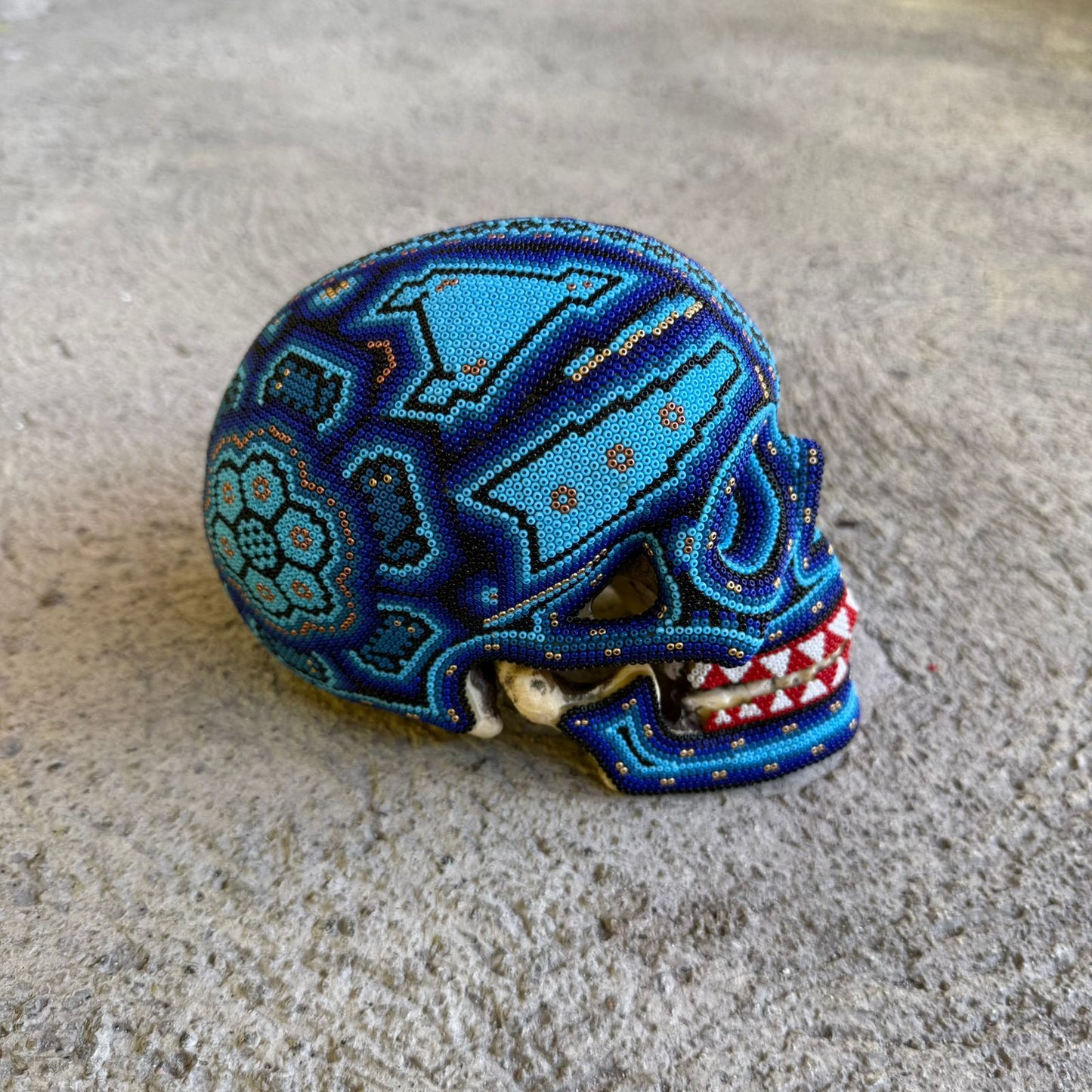 Huichol Hand Beaded Human Skull By Mayola Villa Lopez PP8976