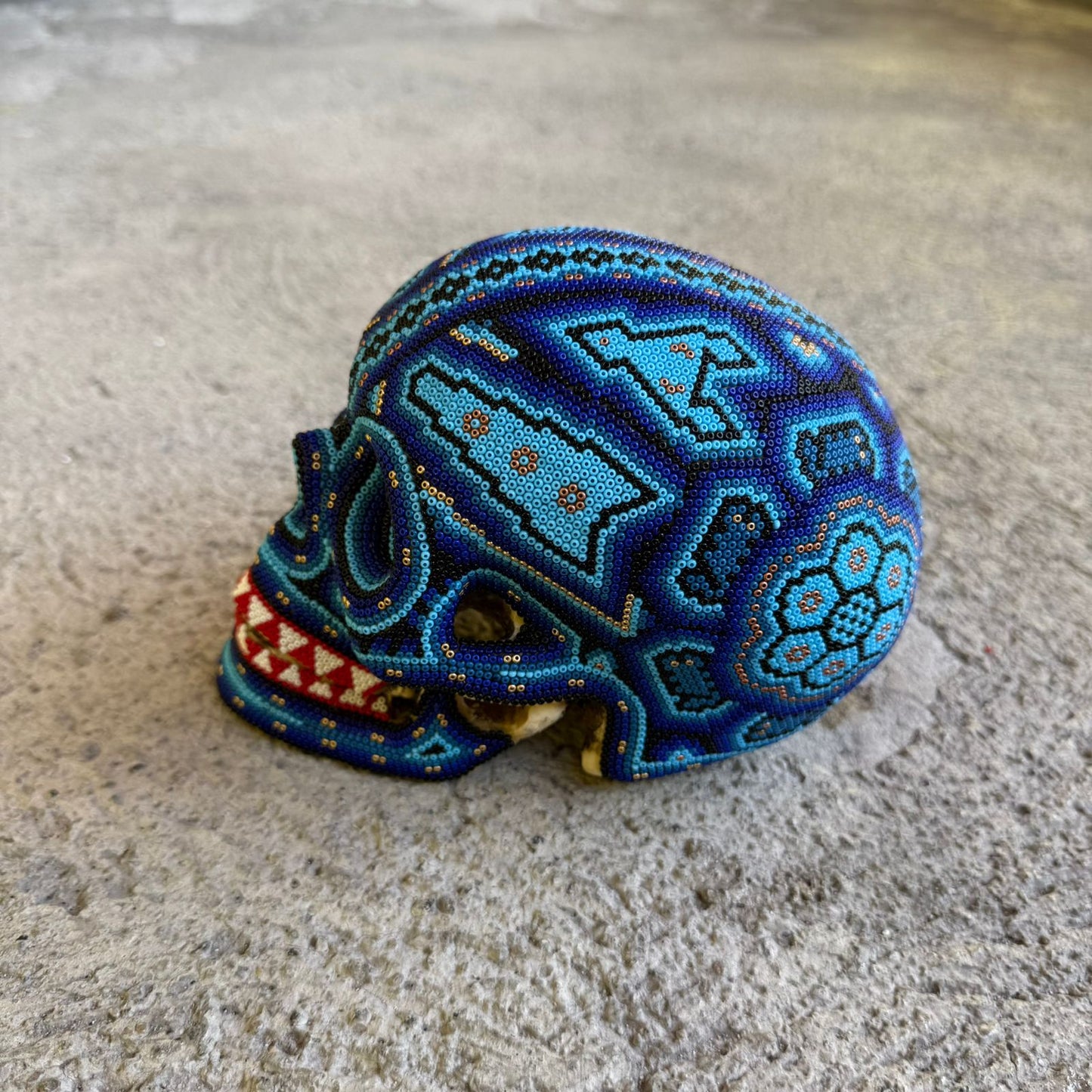 Huichol Hand Beaded Human Skull By Mayola Villa Lopez PP8976