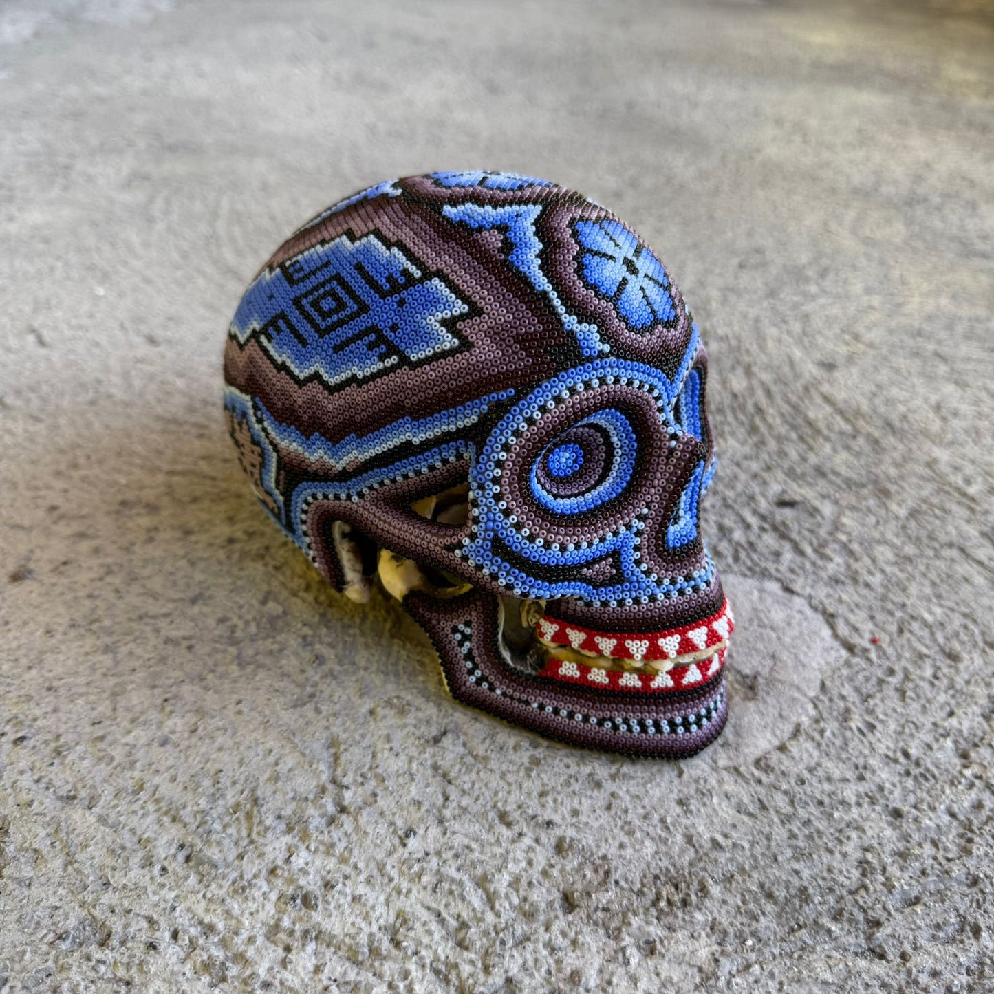Huichol Hand Beaded Human Skull By Mayola Villa Lopez PP8977
