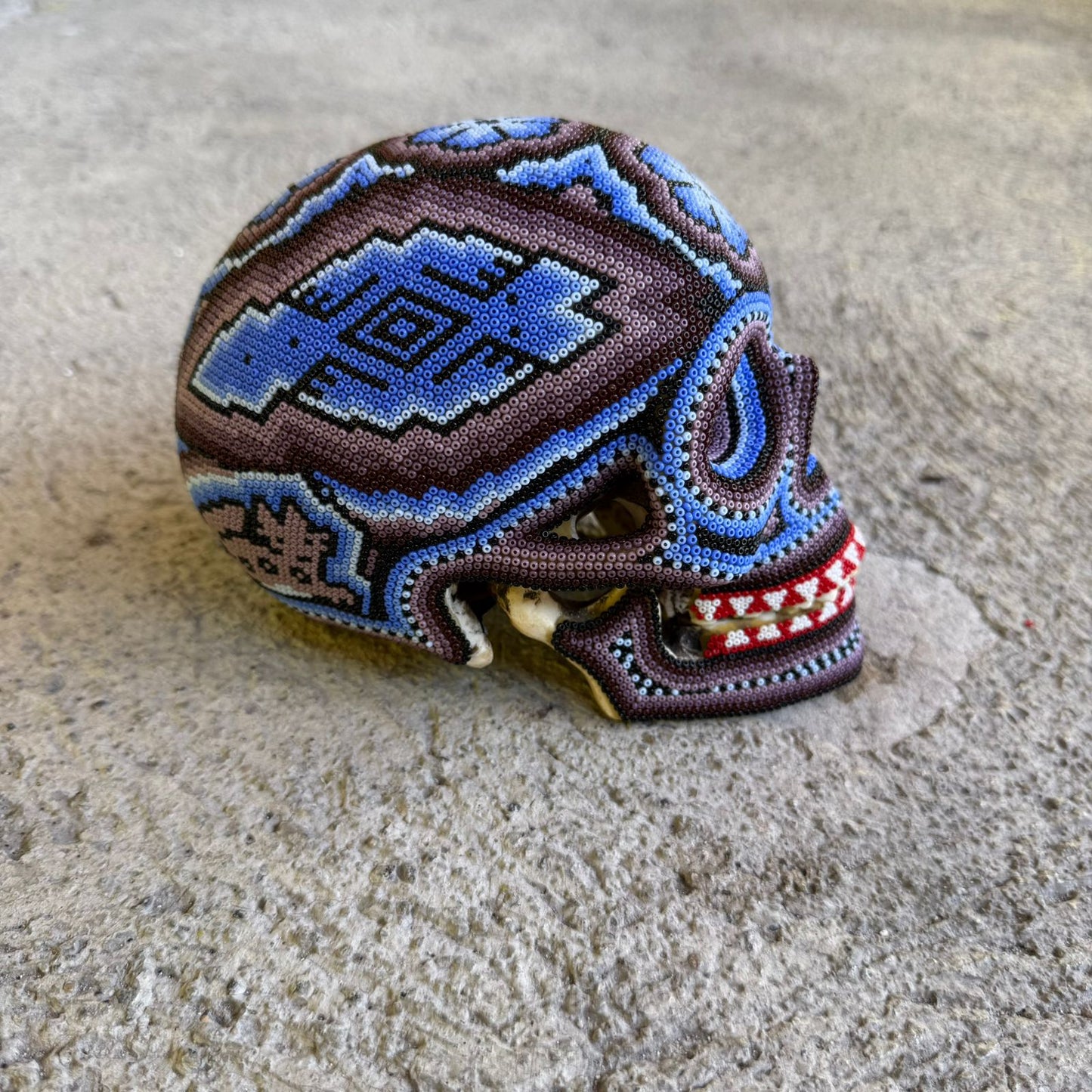 Huichol Hand Beaded Human Skull By Mayola Villa Lopez PP8977