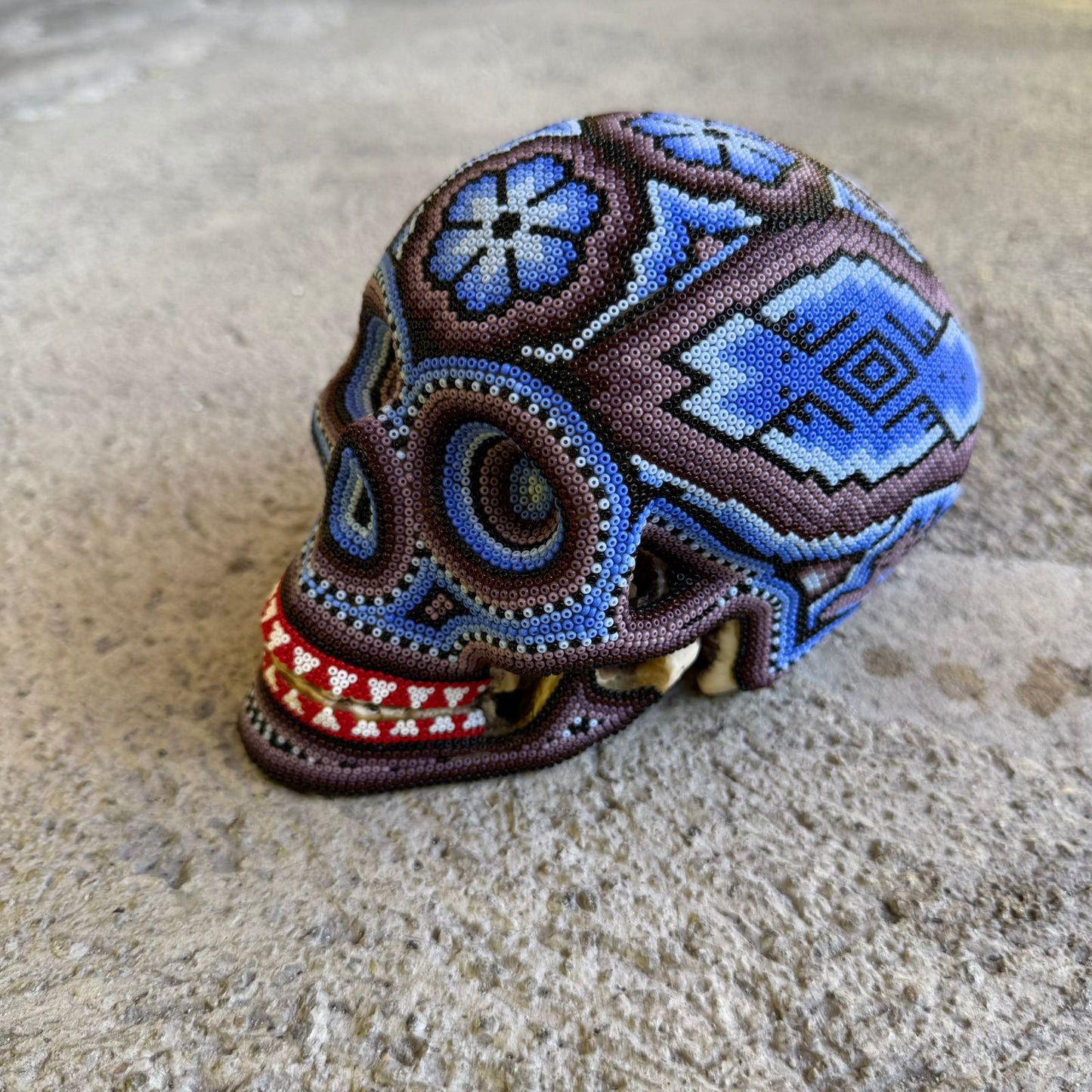 Huichol Hand Beaded Human Skull By Mayola Villa Lopez PP8977