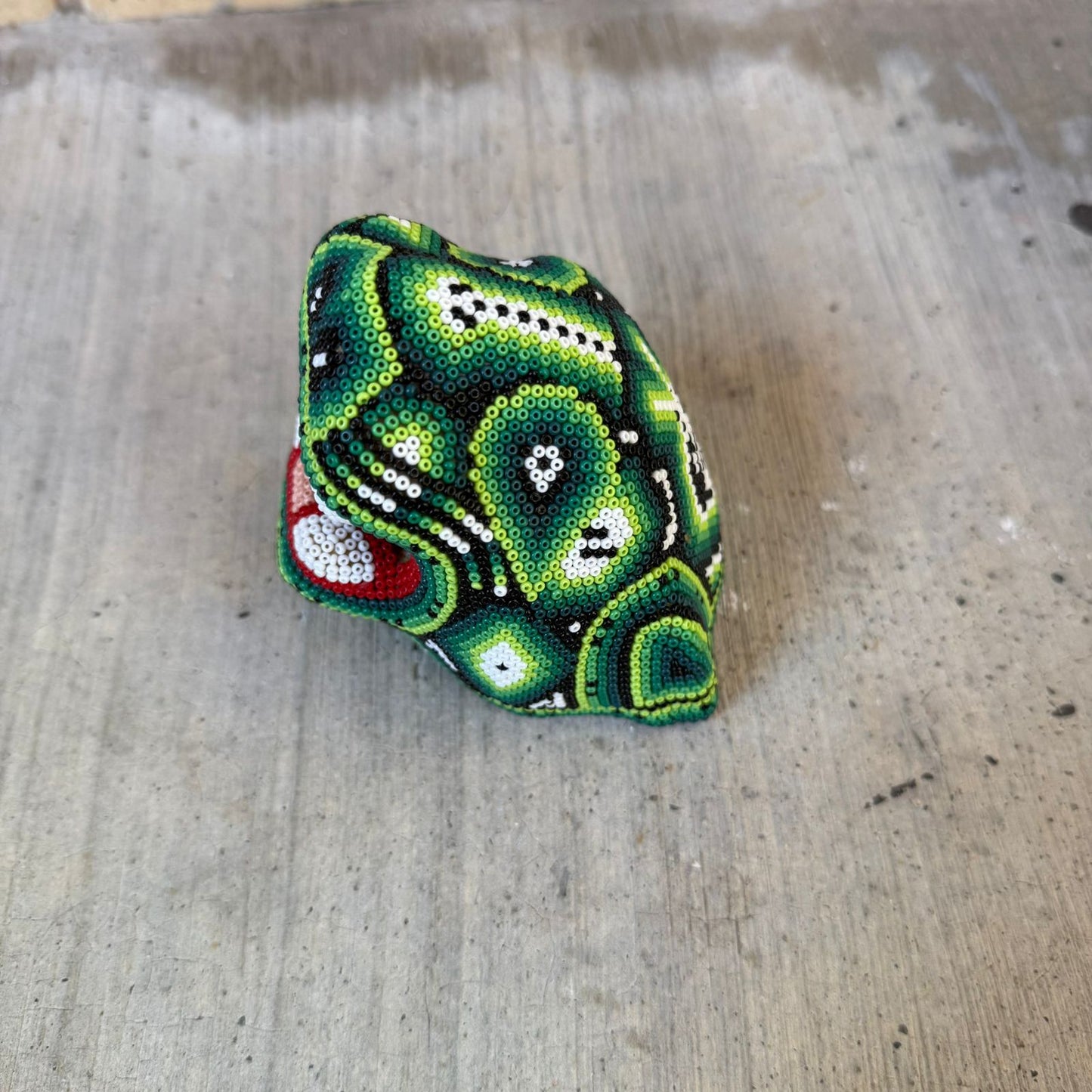 Mexican Folk Art Huichol Beaded Jaguar Head By Mayola Villa Lopez PP8978 Oaxaca
