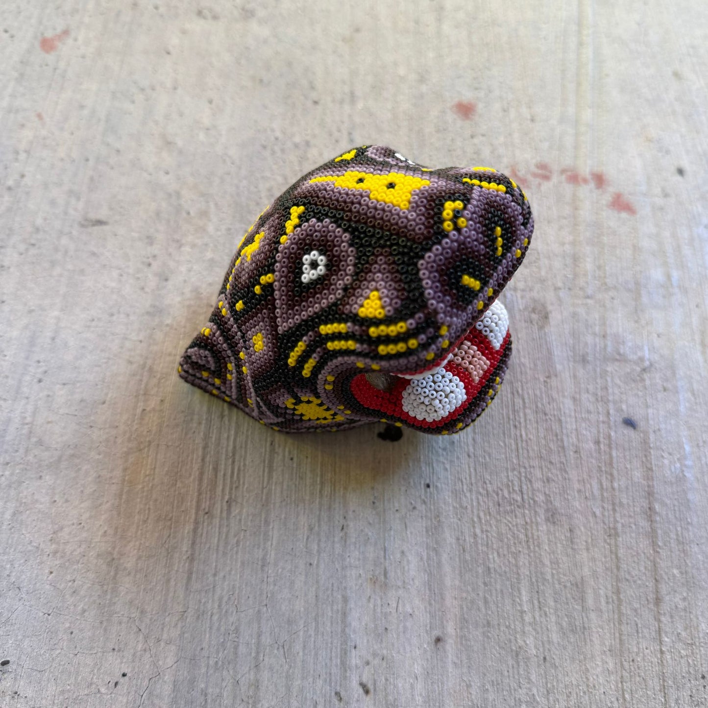 Mexican Folk Art Huichol Beaded Jaguar Head By Mayola Villa Lopez PP8979 Oaxaca