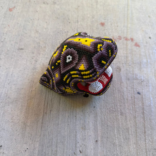 Mexican Folk Art Huichol Beaded Jaguar Head By Mayola Villa Lopez PP8979 Oaxaca