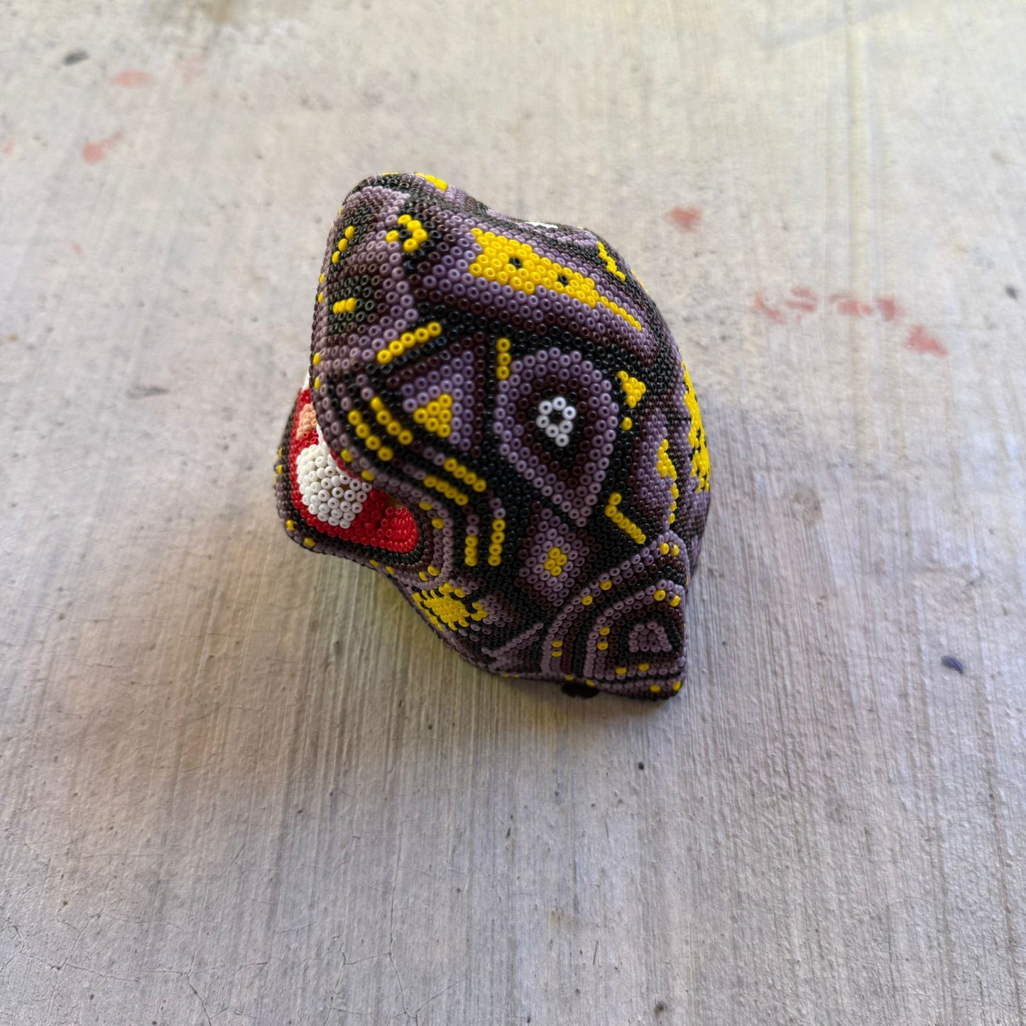 Mexican Folk Art Huichol Beaded Jaguar Head By Mayola Villa Lopez PP8979 Oaxaca