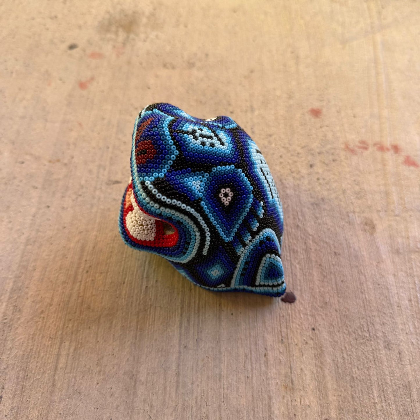 Mexican Folk Art Huichol Beaded Jaguar Head By Mayola Villa Lopez PP8980 Oaxaca