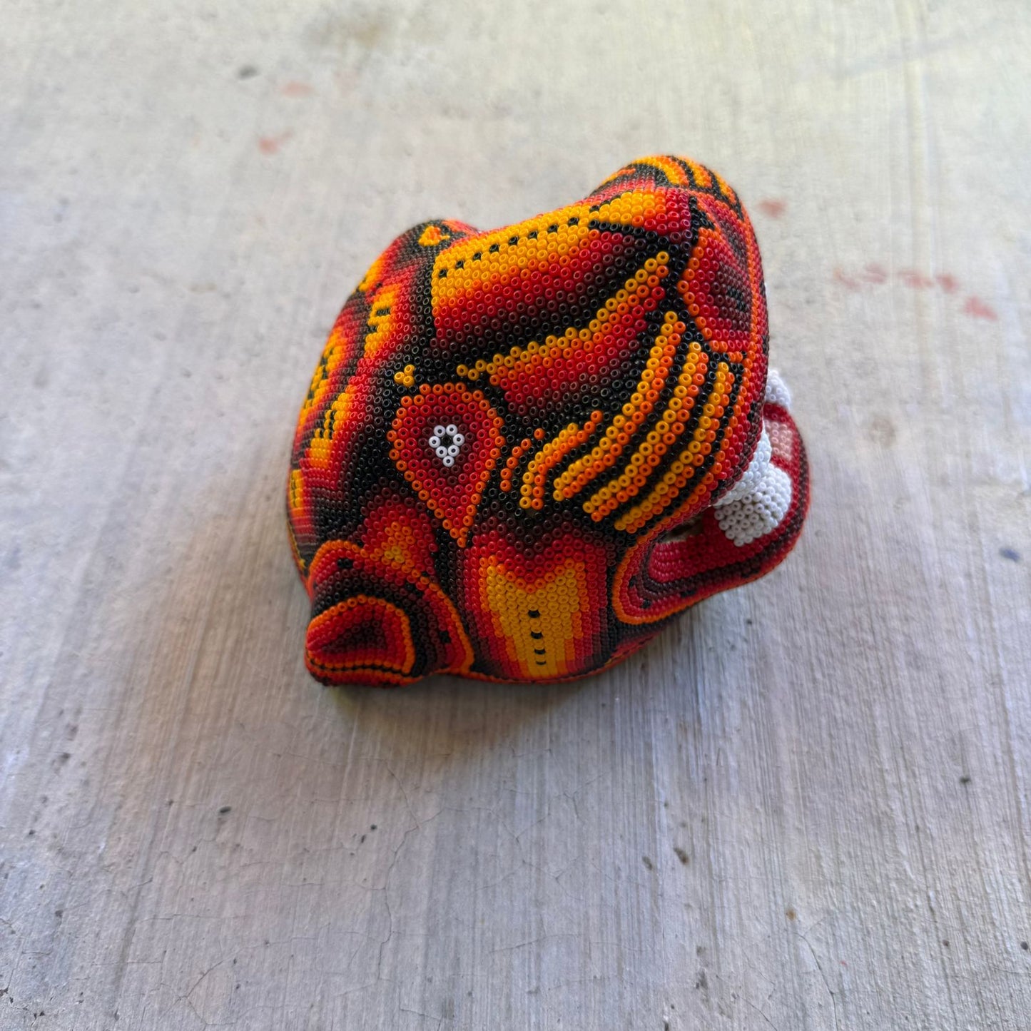 Mexican Folk Art Huichol Beaded Jaguar Head By Mayola Villa Lopez PP8982 Oaxaca