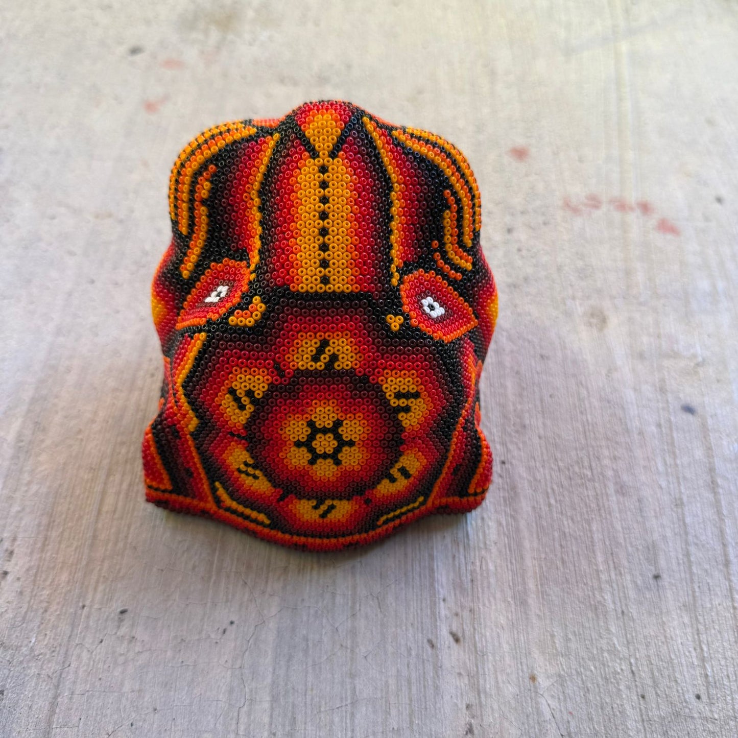 Mexican Folk Art Huichol Beaded Jaguar Head By Mayola Villa Lopez PP8982 Oaxaca