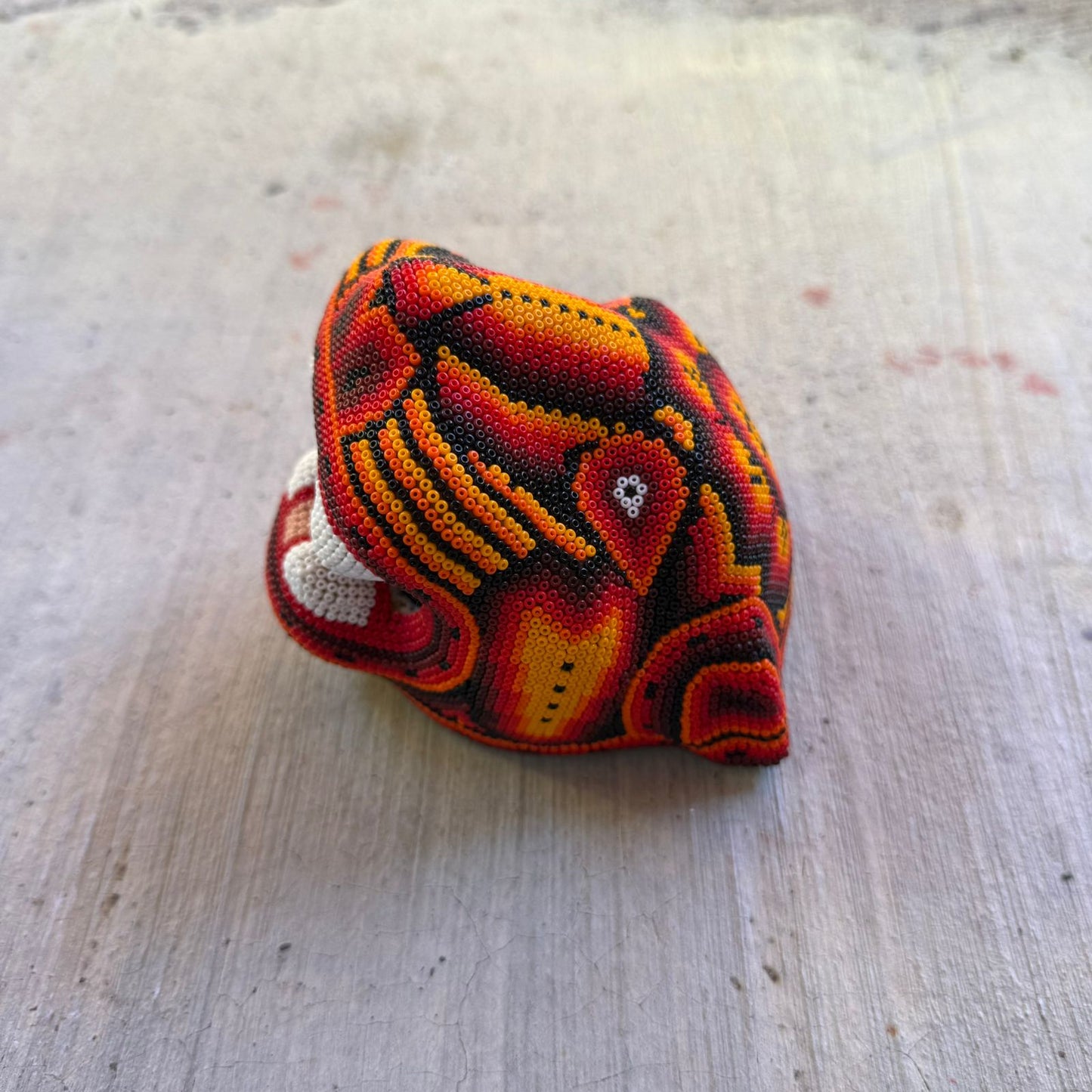 Mexican Folk Art Huichol Beaded Jaguar Head By Mayola Villa Lopez PP8982 Oaxaca