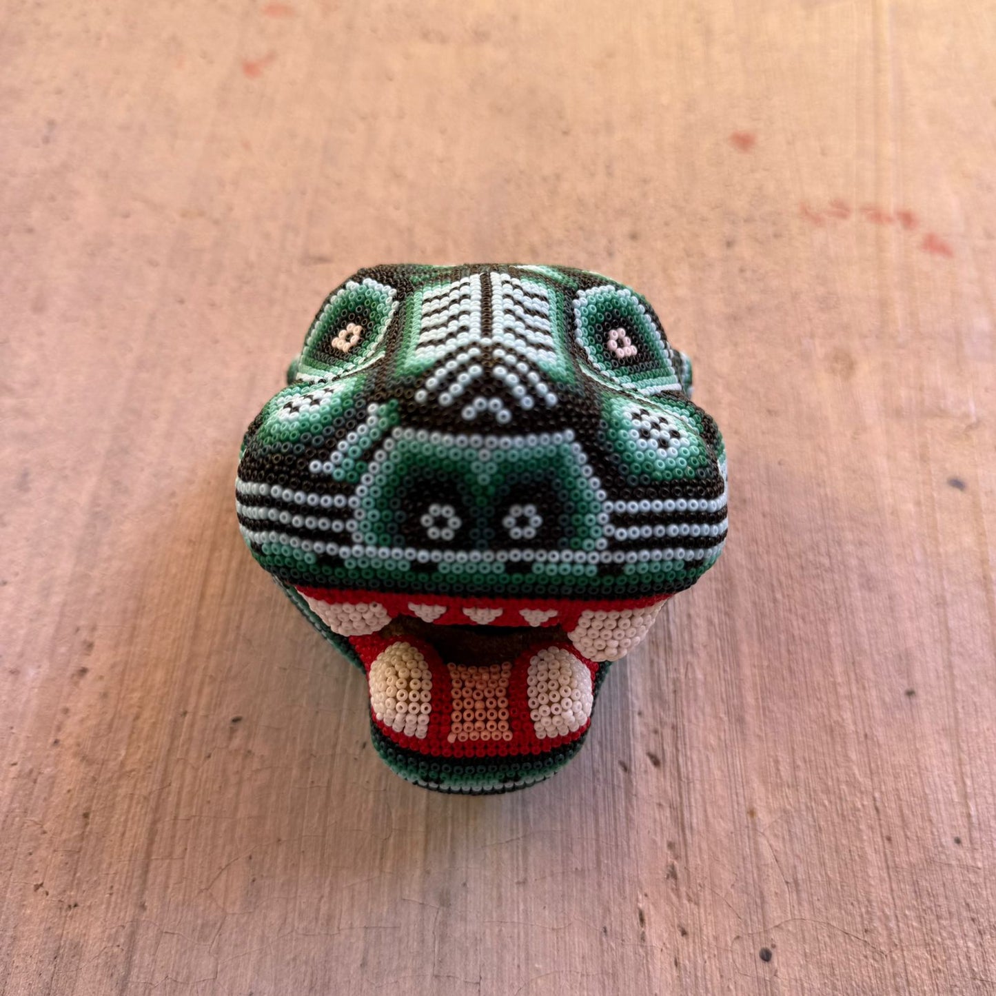 Mexican Folk Art Huichol Beaded Jaguar Head By Mayola Villa Lopez PP8983 Oaxaca